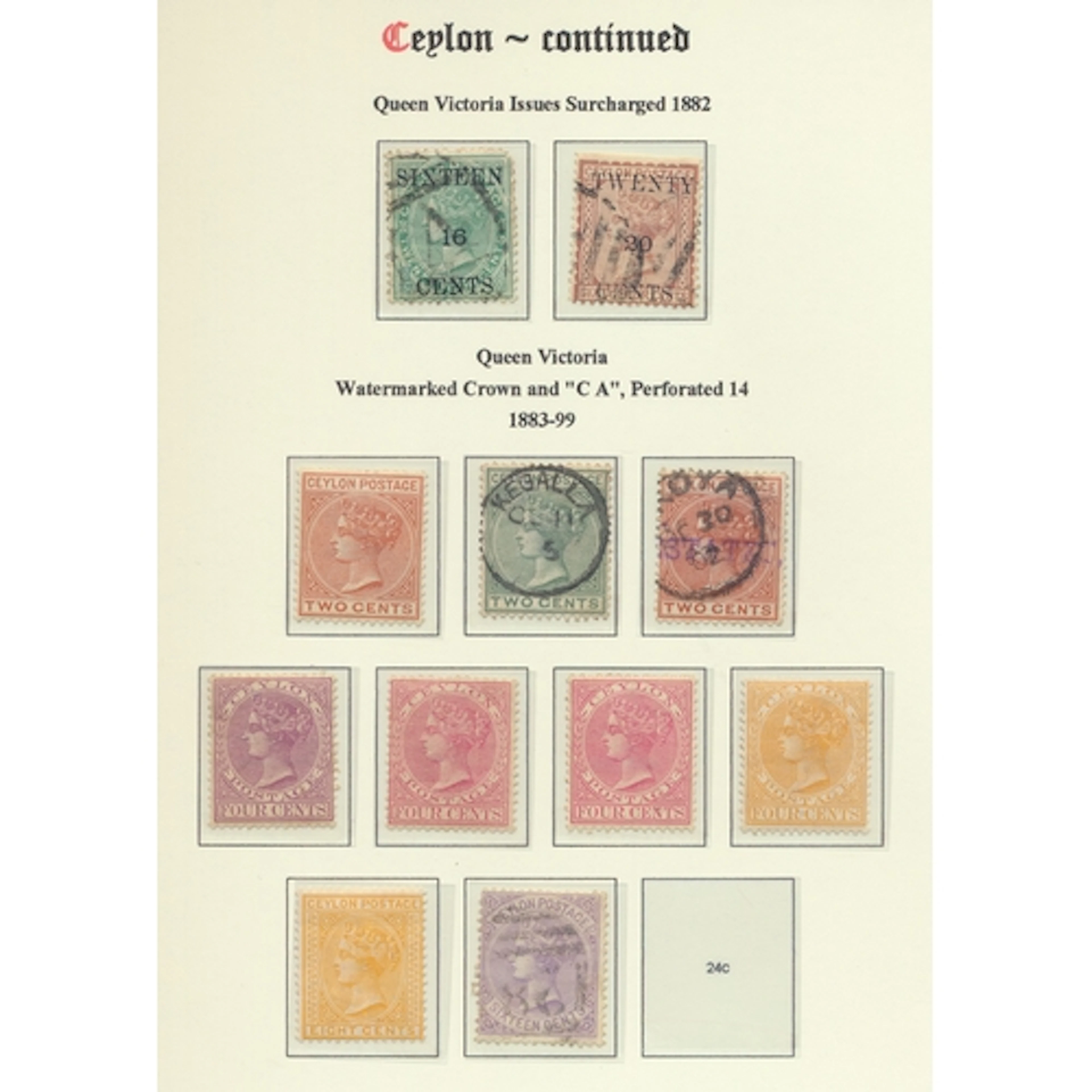 Ceylon. M/U coln on loose Lighthouse pages, incl QV 1872-80 ...