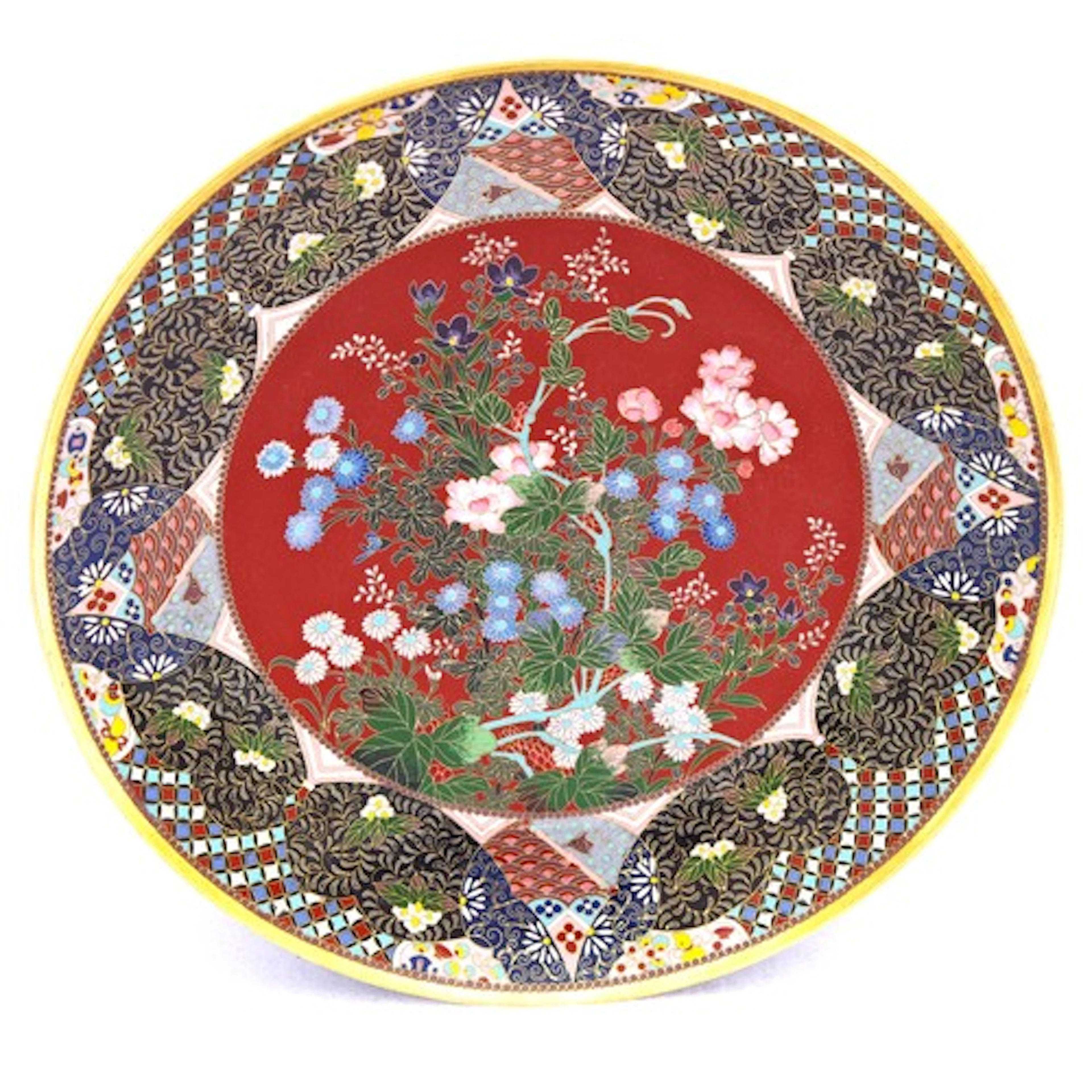 A JAPANESE CLOISONNÉ DISH MEIJI PERIOD (1868-1912) centrally...