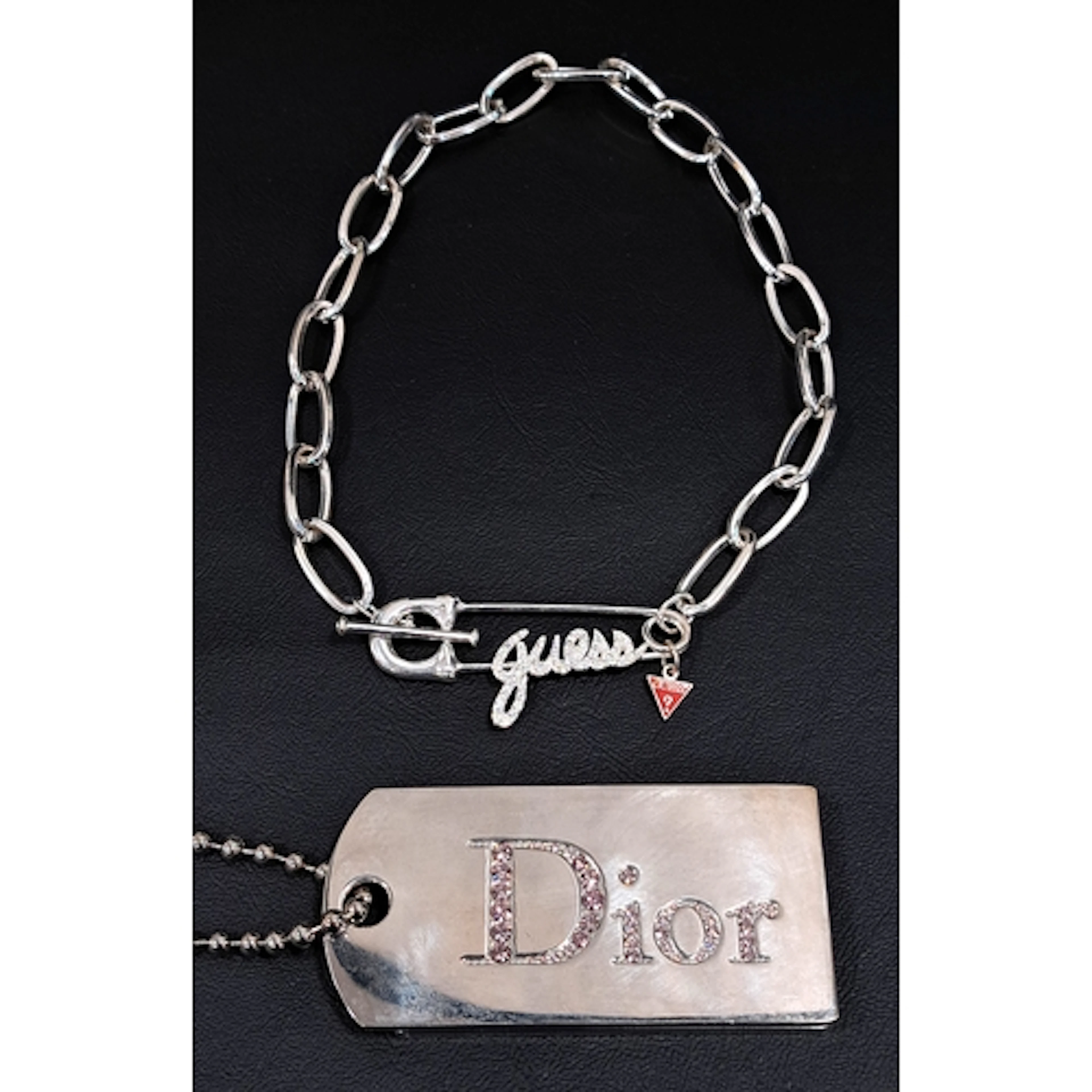 GUESS SAFETY PIN NECKLACE with rhinestone decoration; togeth...