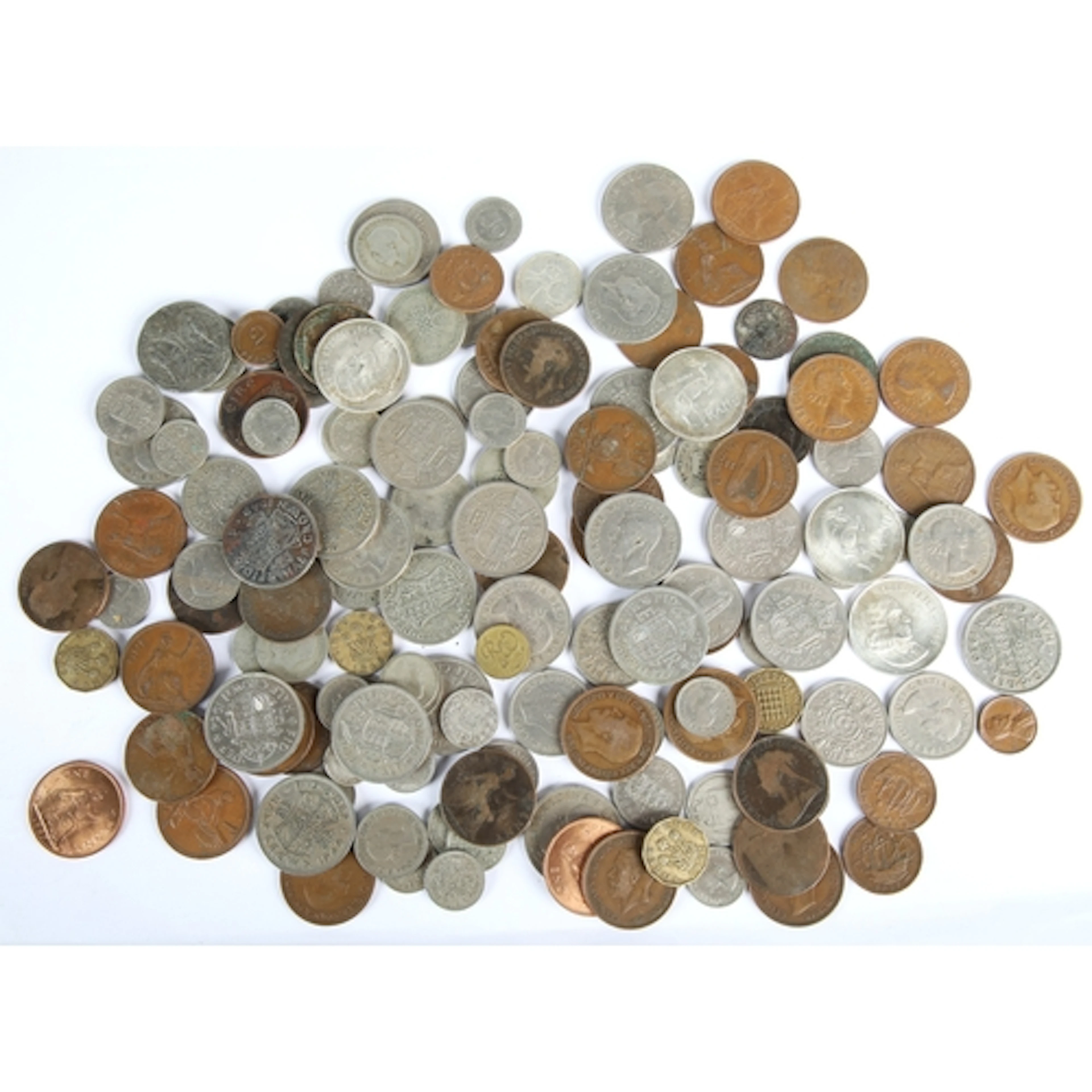 Assorted British coins to include half crowns, pennies etc