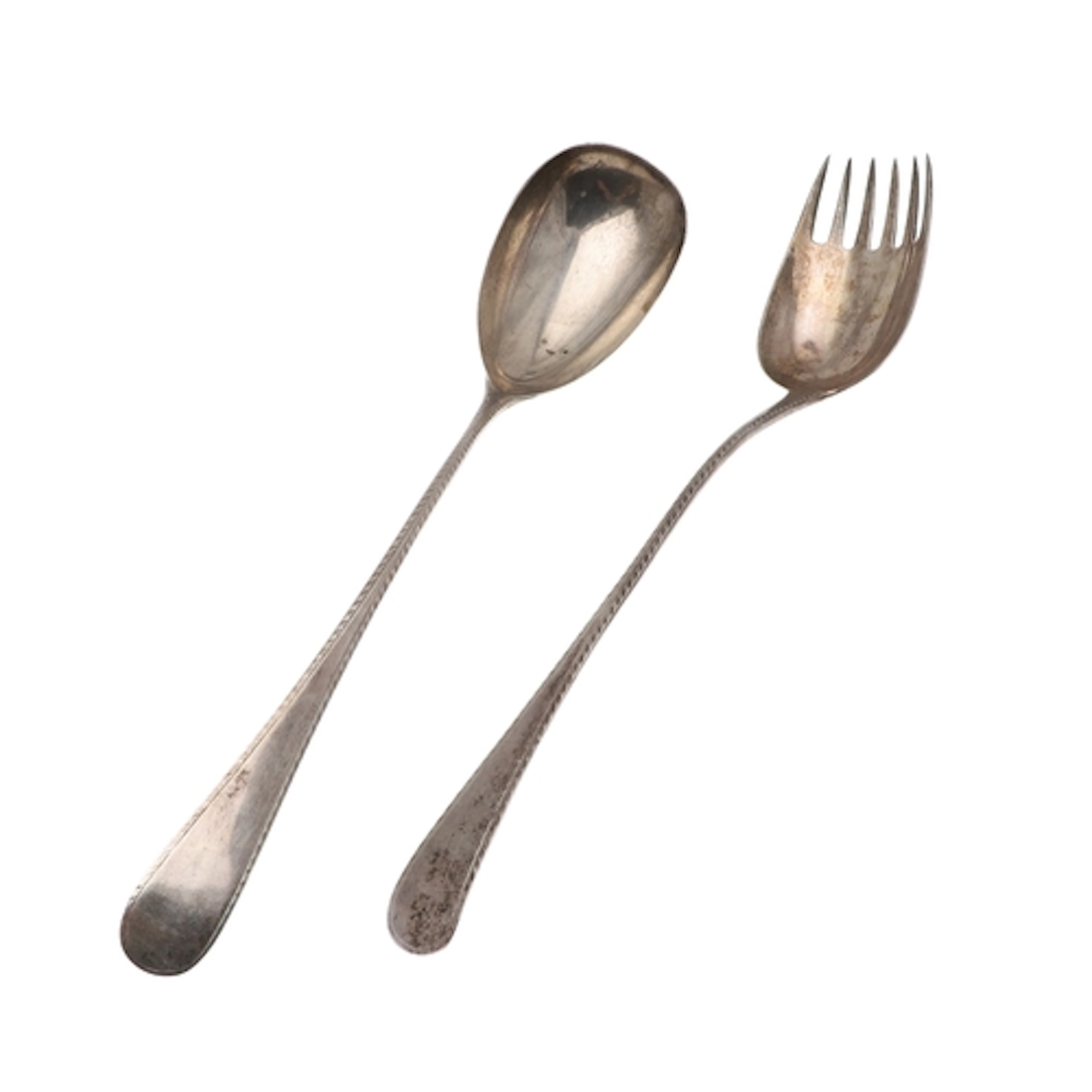 A PAIR OF GEORGE III SILVER OLD ENGLISH BRIGHT CUT FEATHER E...