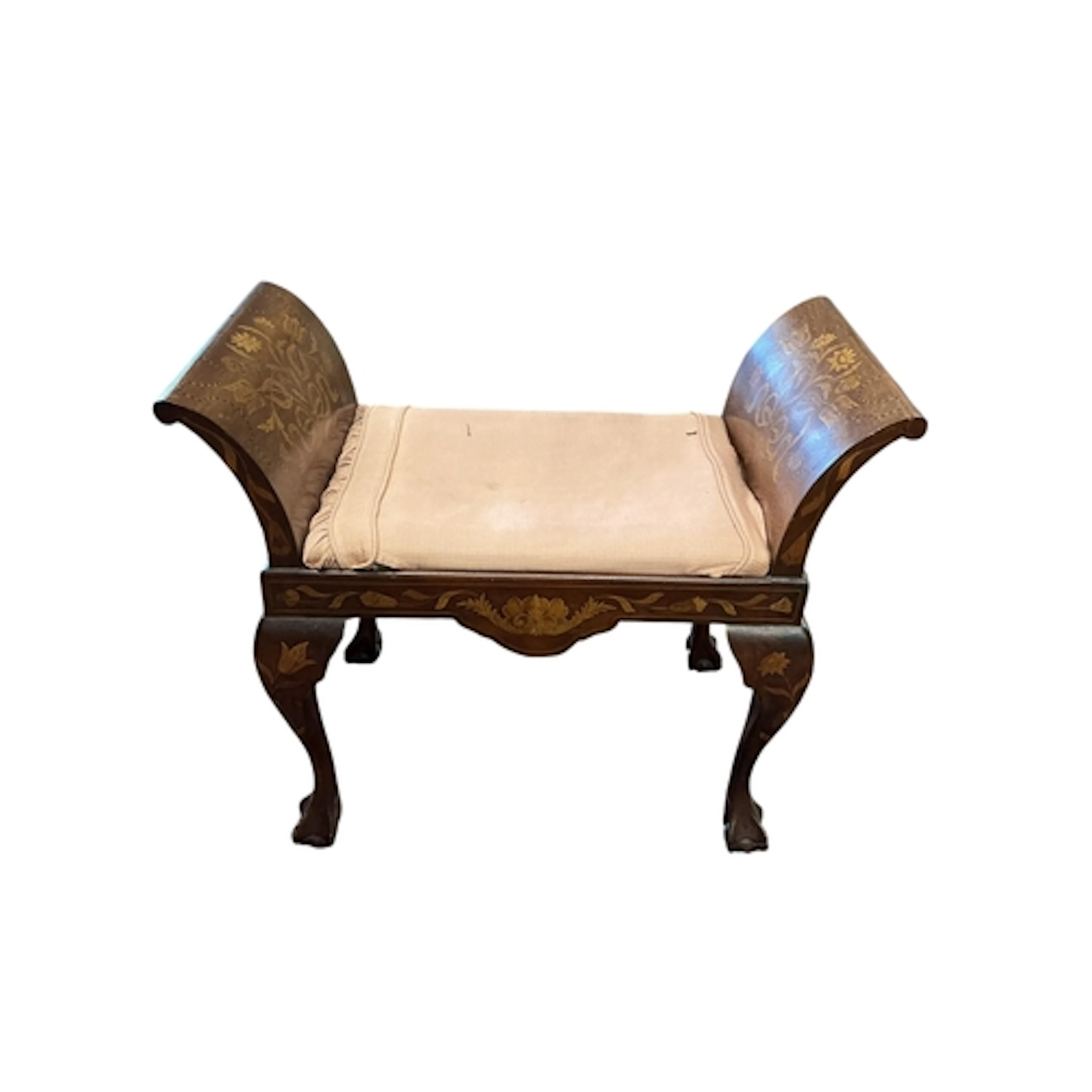A Dutch marquetry inlaid walnut stool, circa 1800, width 74c...