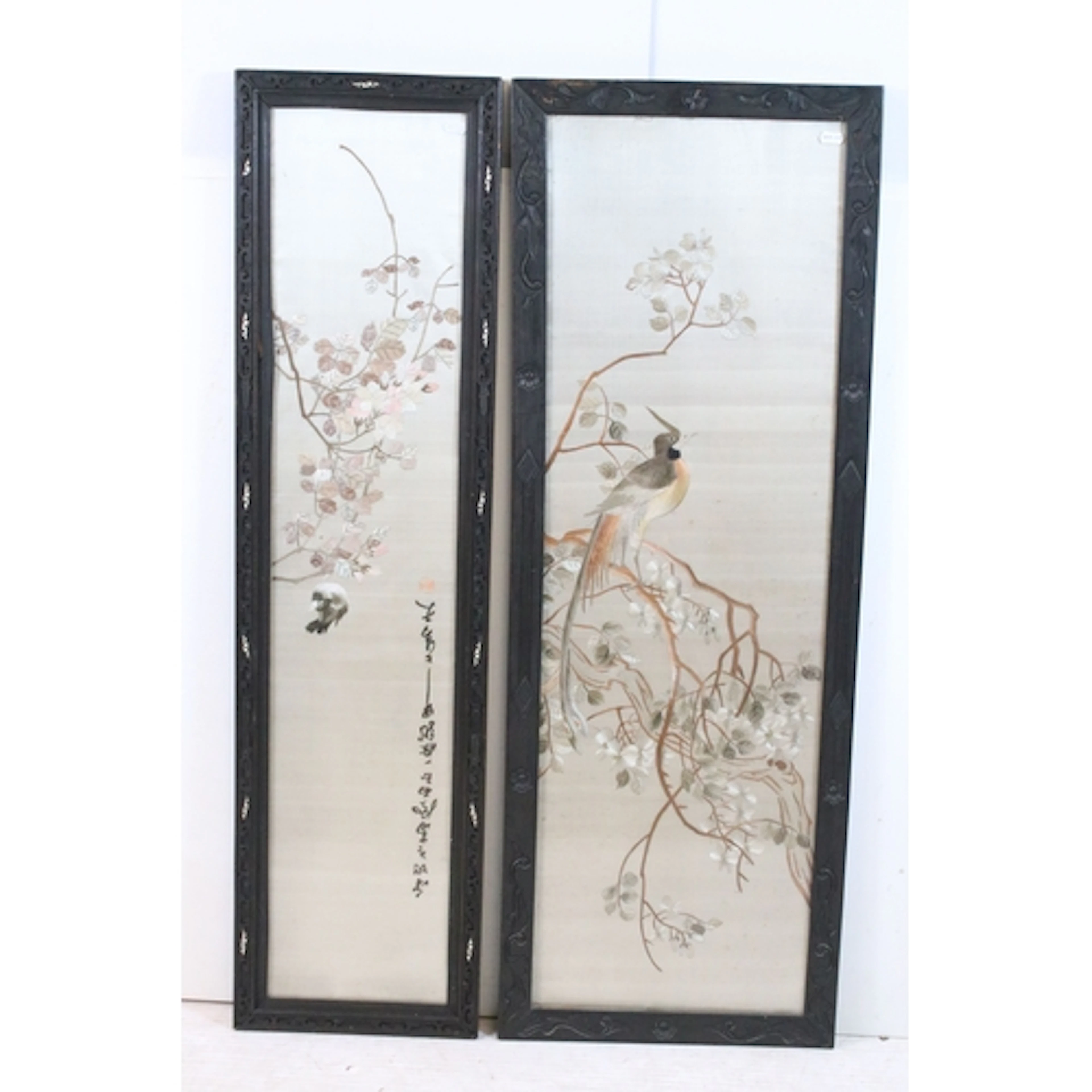 Two 20th century Chinese silk embroidered pictures, each dep...