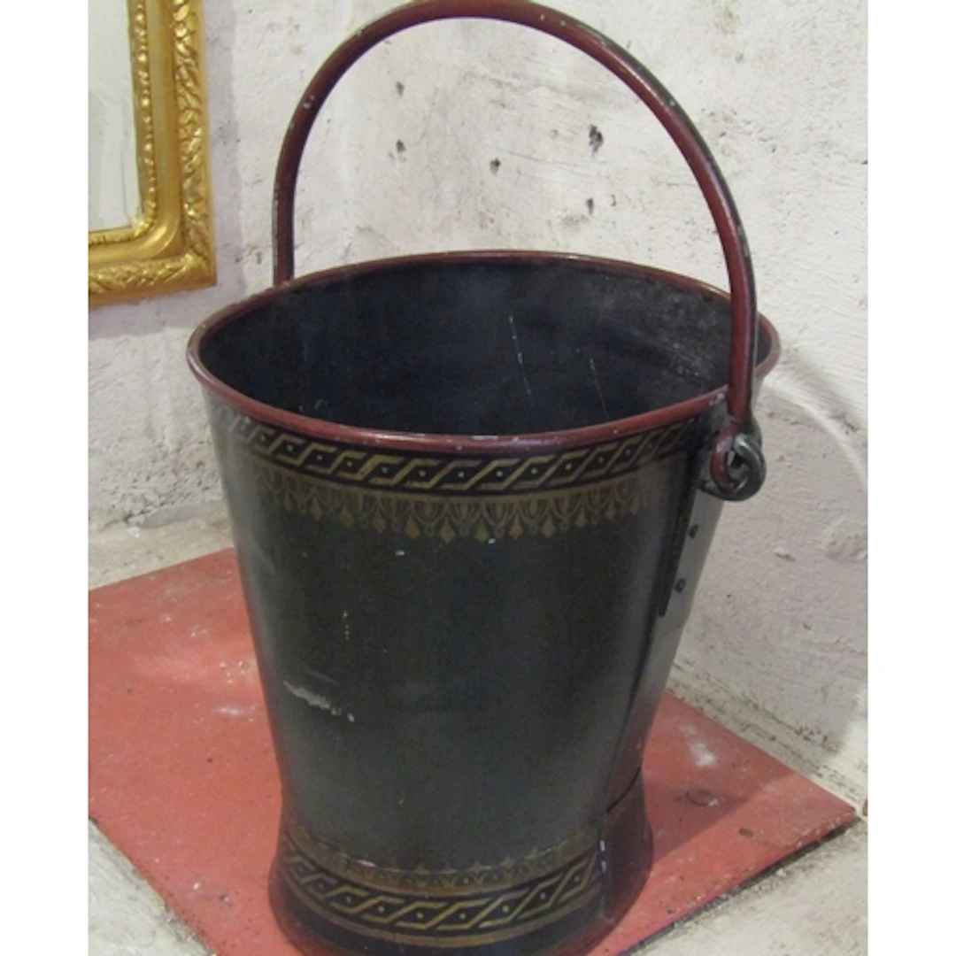 Large Antique Cast Metal Fire Bucket Attractively Painted an...