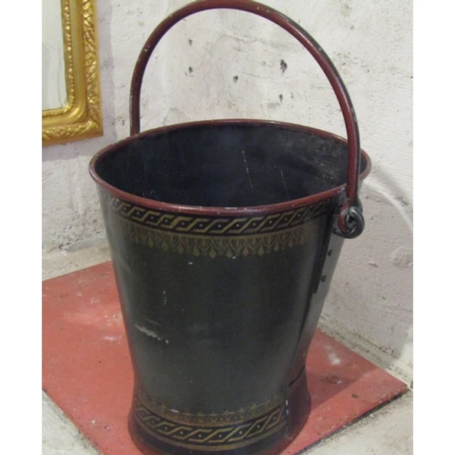Large Antique Cast Metal Fire Bucket Attractively Painted an...