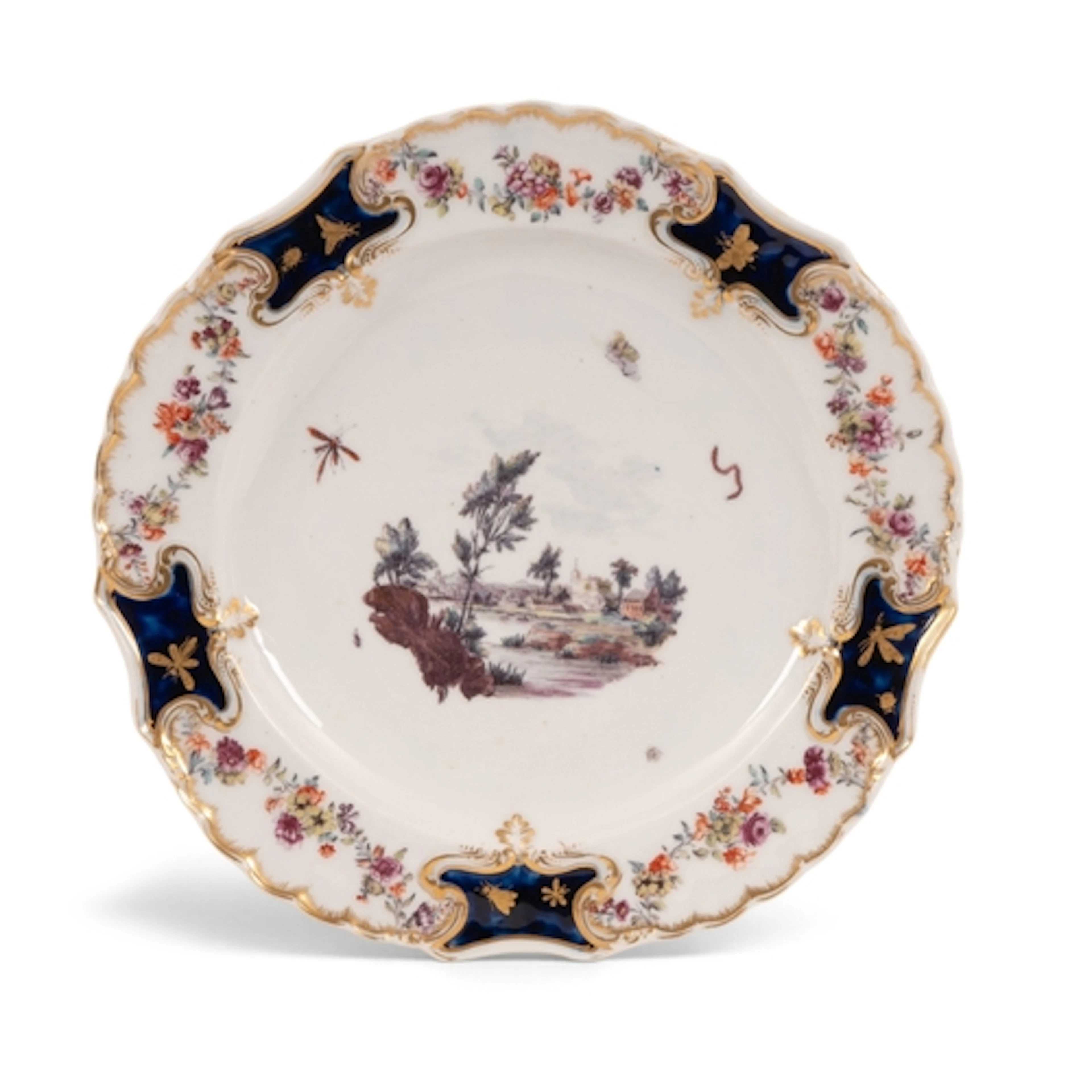A Chelsea plate of Mecklenburg-Strelitz type, c.1764, the mo...