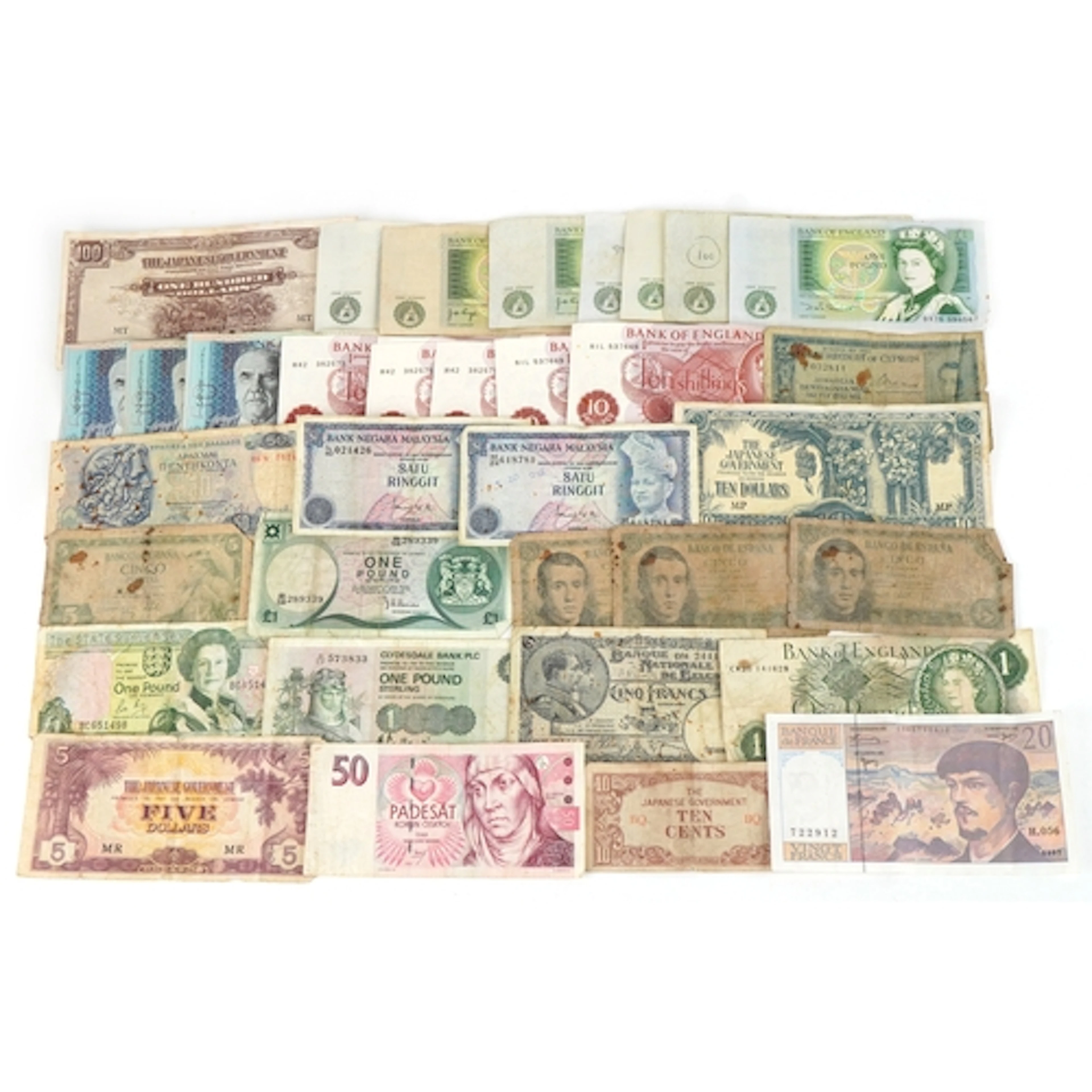 Vintage British and world banknotes including six 1960s ten ...