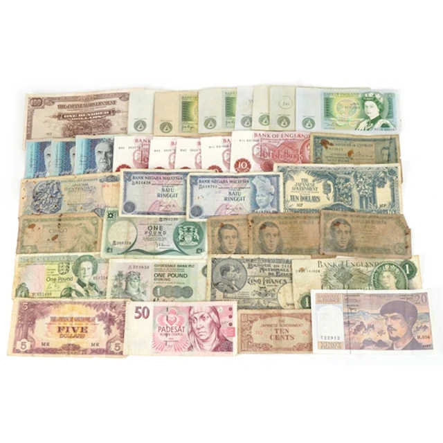 Vintage British and world banknotes including six 1960s ten ...