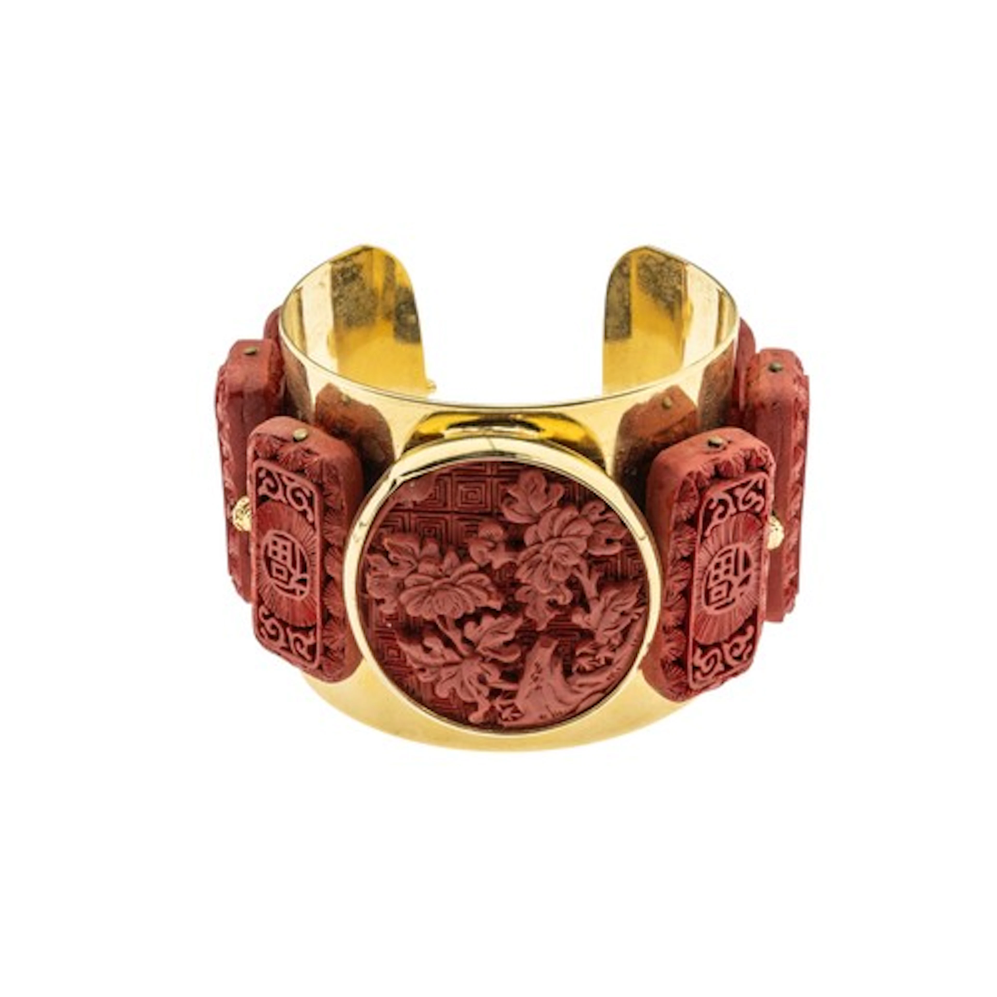 A CUFF BANGLE BY OSCAR DE LA RENTA, the wide cuff with appl...