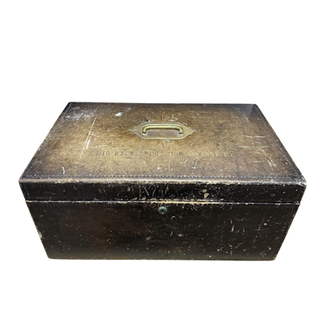 A Victorian brown Morocco document box with mahogany lined i...