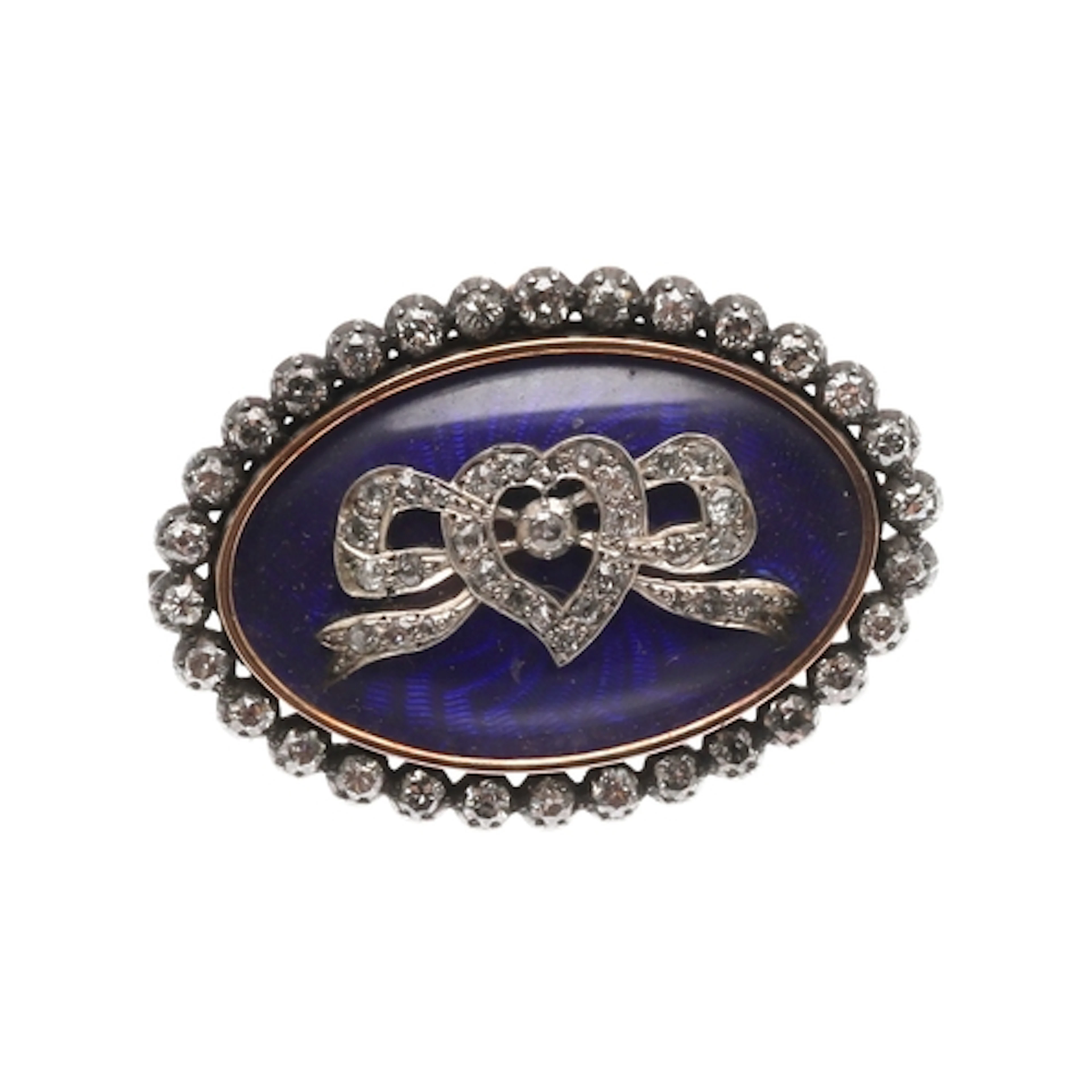 A GEORGIAN DIAMOND AND ENAMEL BROOCH. of oval-shape, centred...
