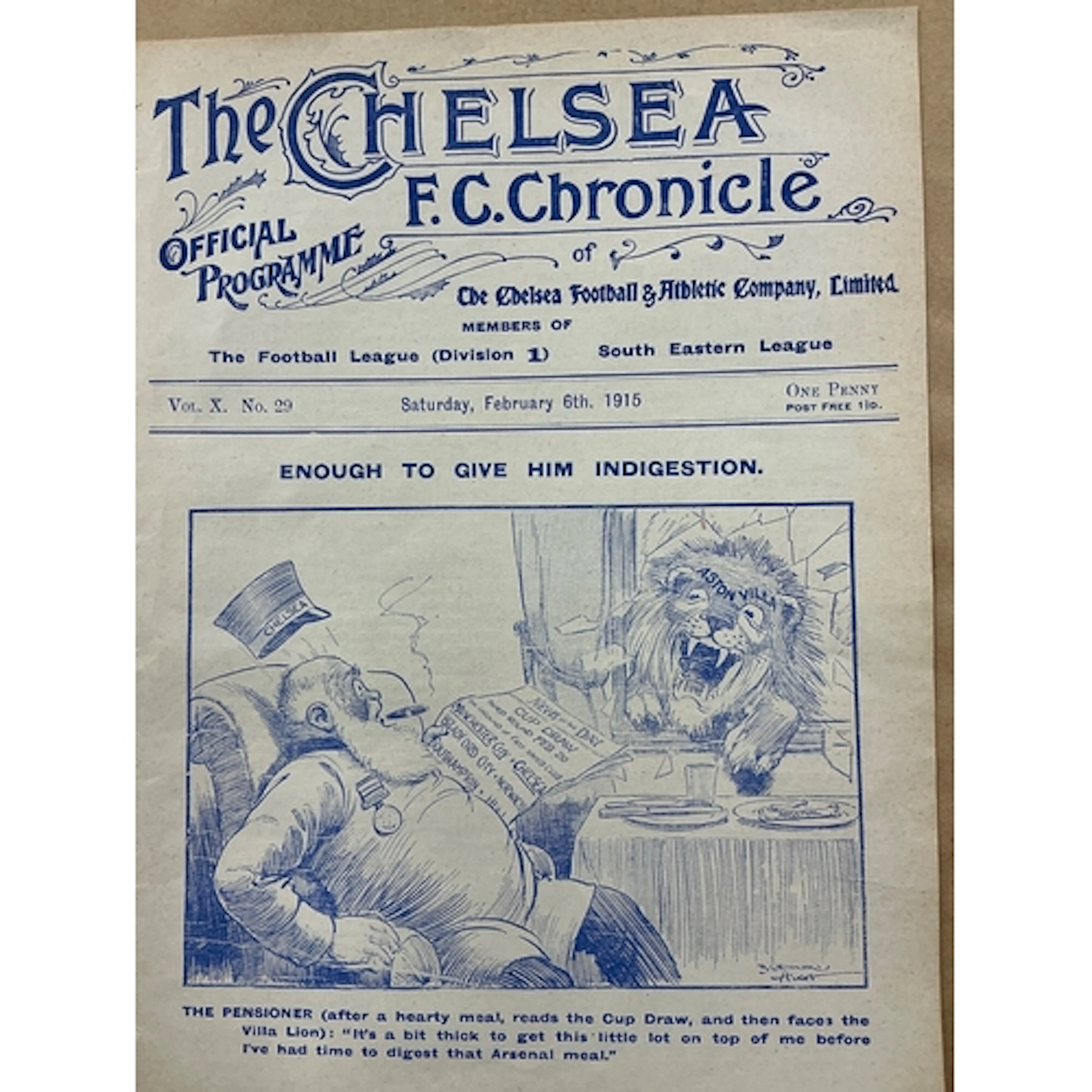 1914 - 1915 Chelsea v Aston Villa Football Programme: Ex bou...
