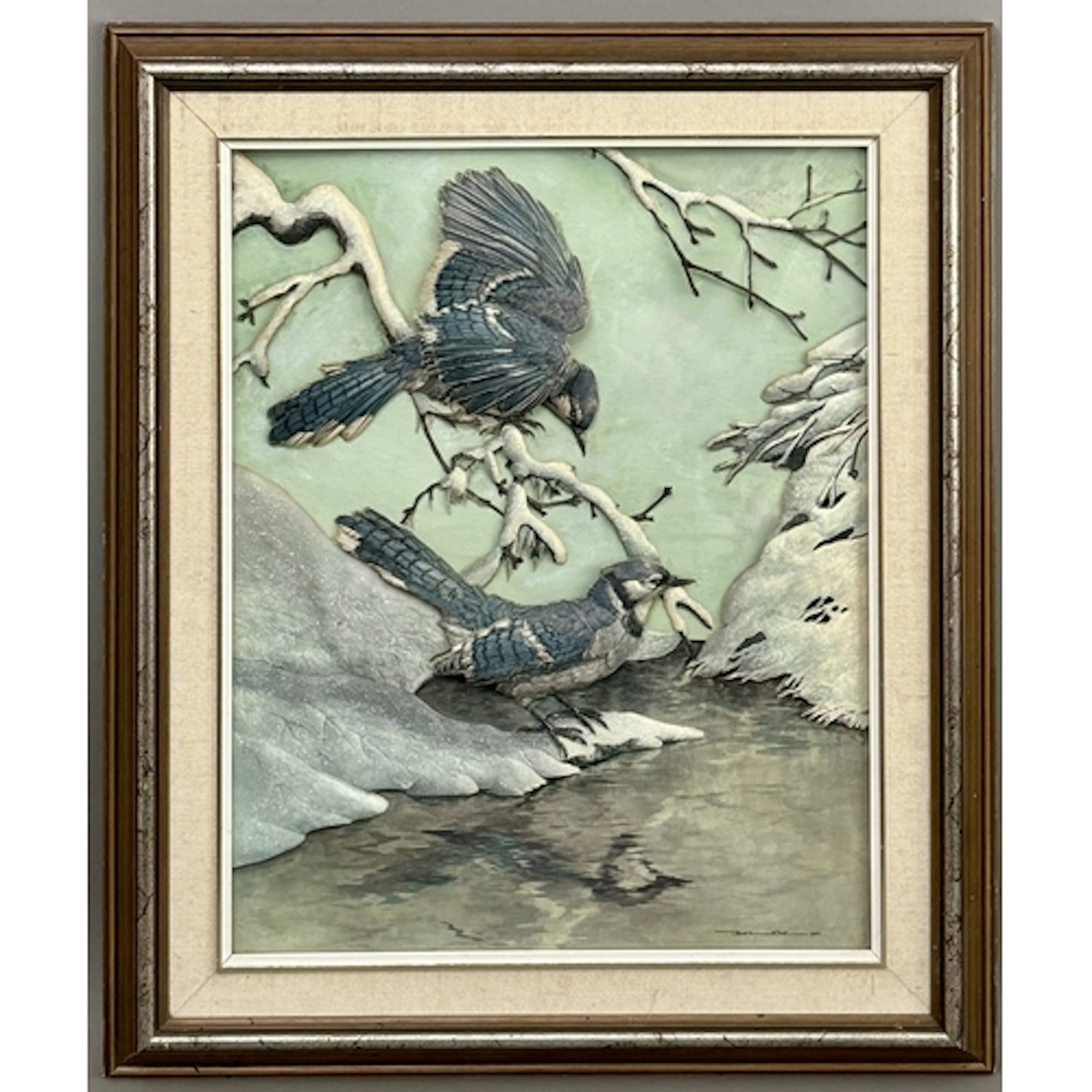 After Basil Ede (British, 1931-2016) Blue jays in a snowy la...