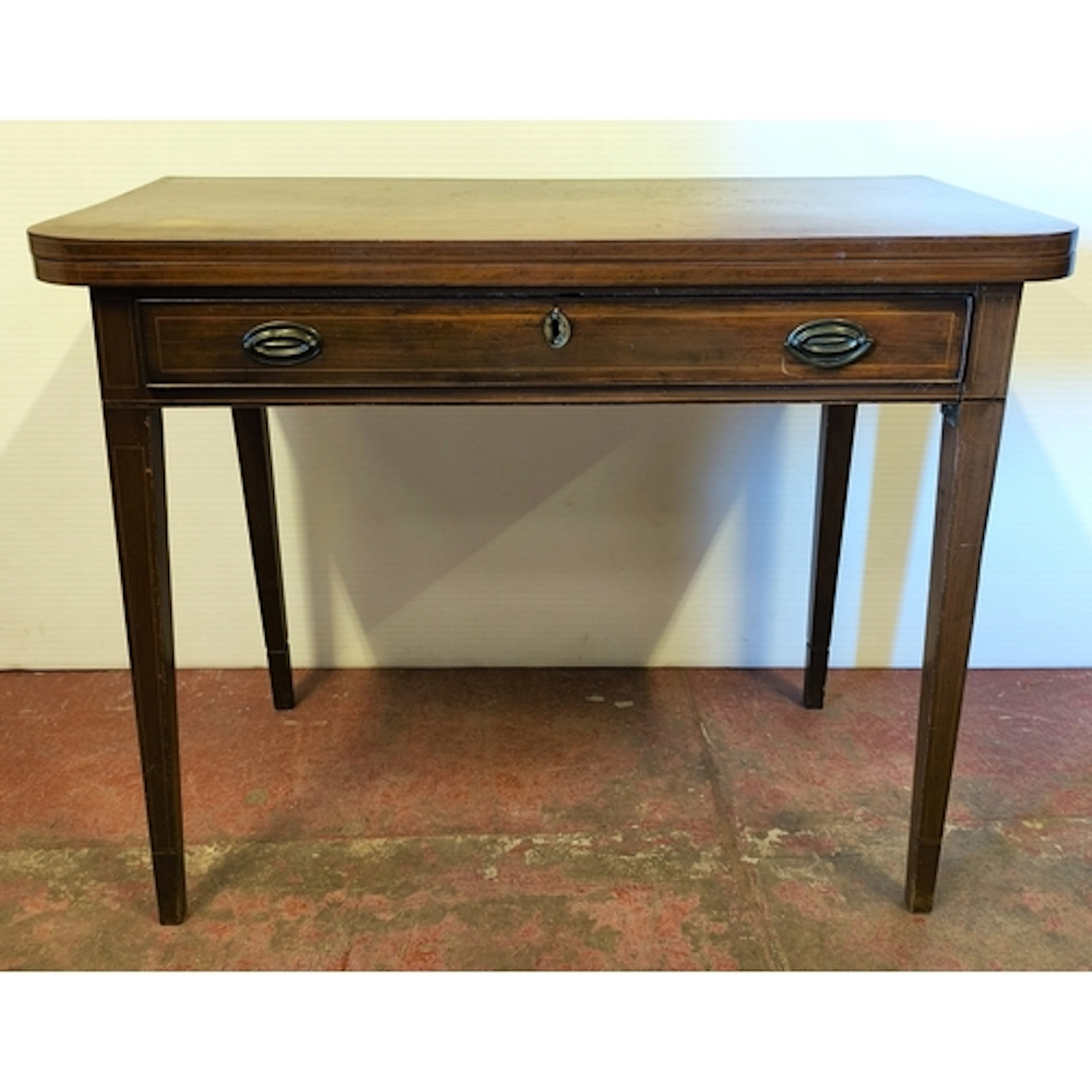 Georgian inlaid mahogany extending fold over tea table with ...