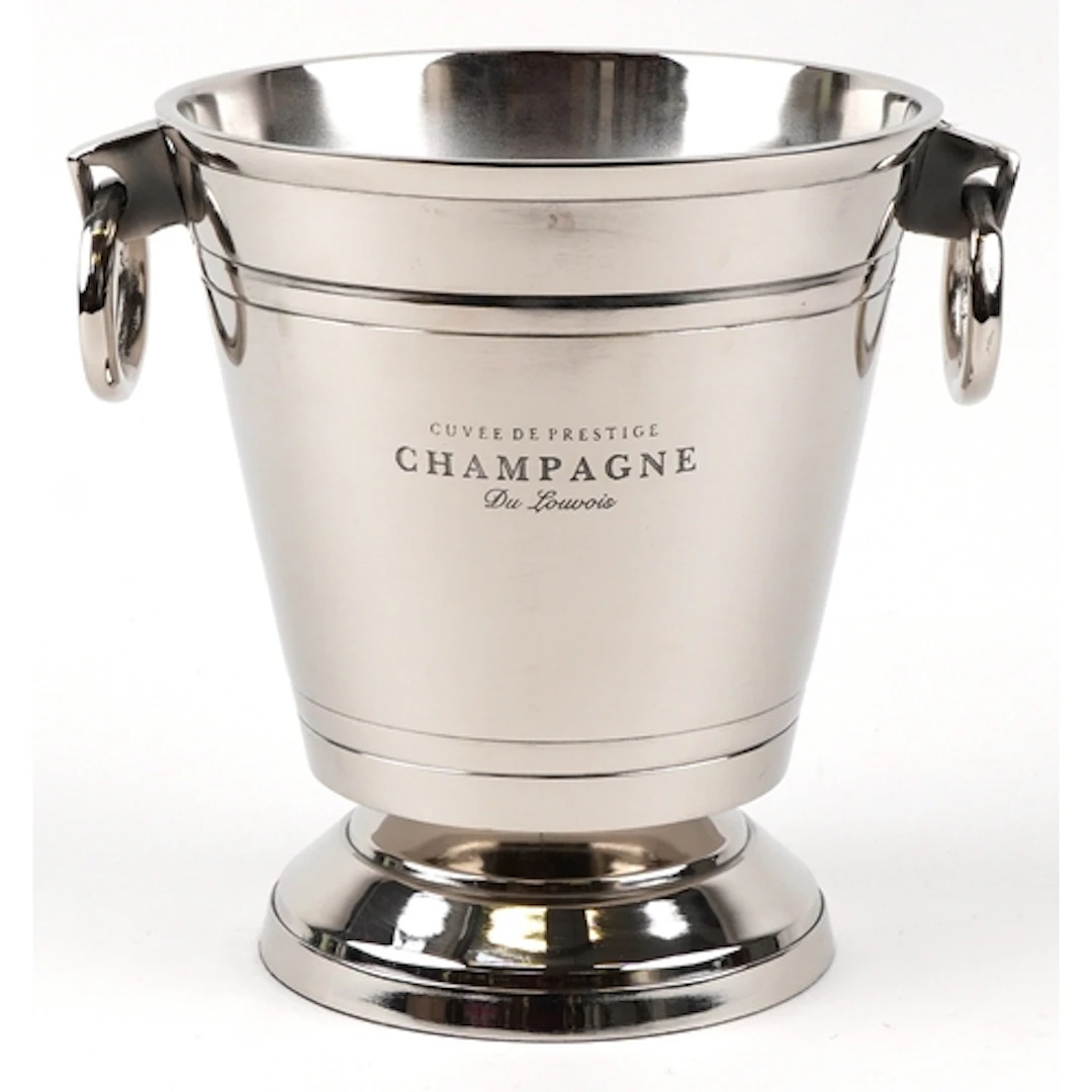 Du Louvois design chromed ice bucket with ring handles, 28.5...