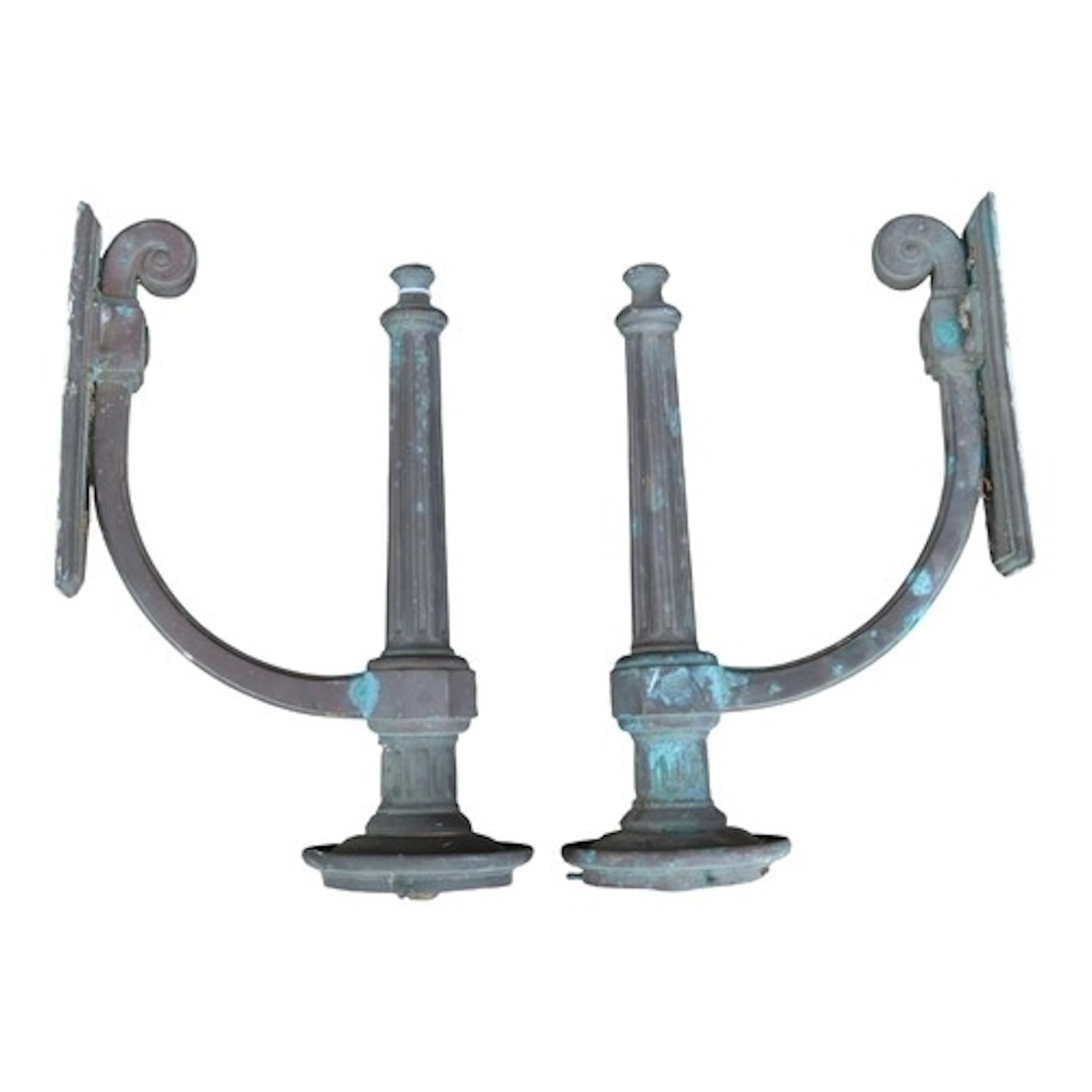 A pair of cast bronze classical reeded torch wall lights, 40...