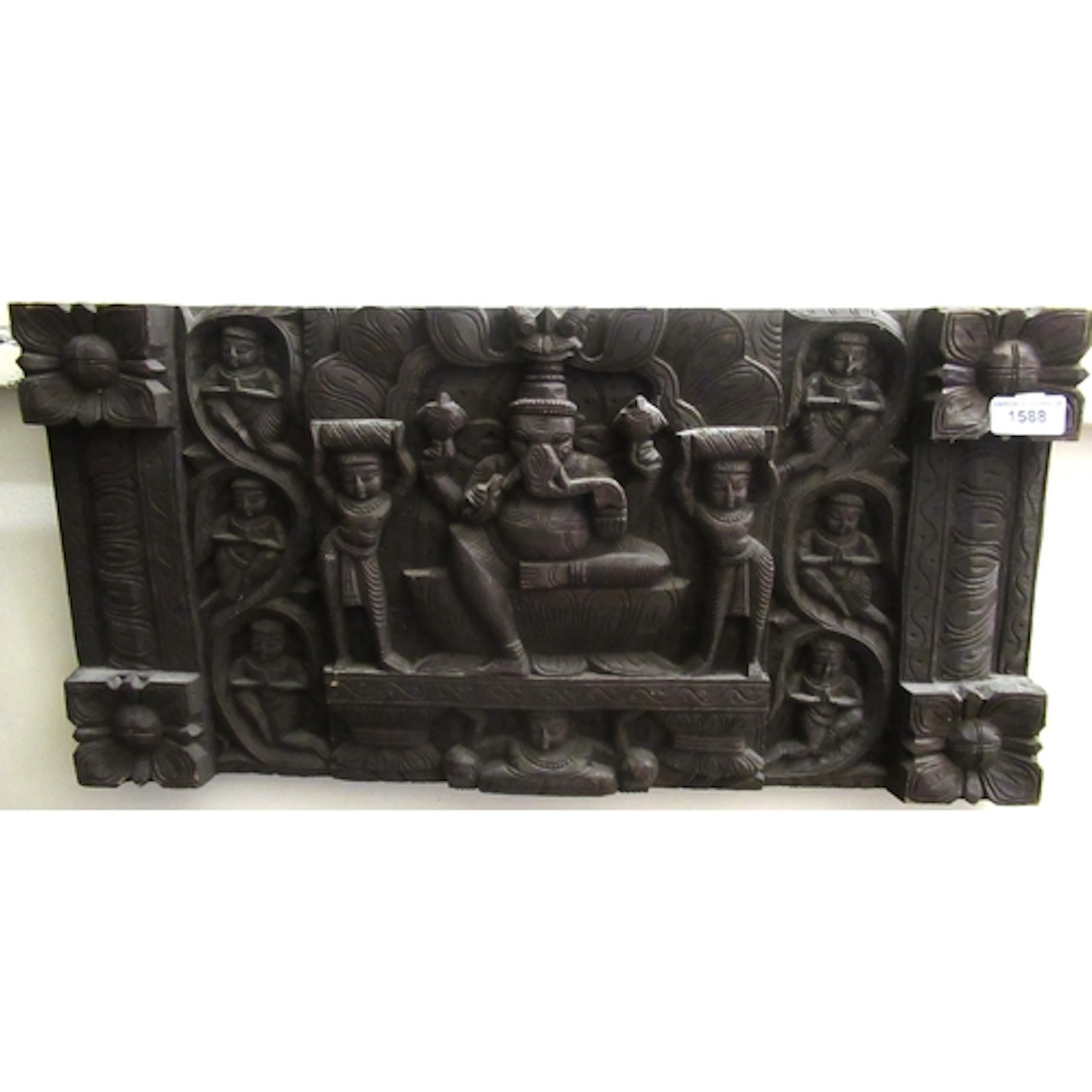 20th Century Indian carved hardwood wall plaque, 59cm wide