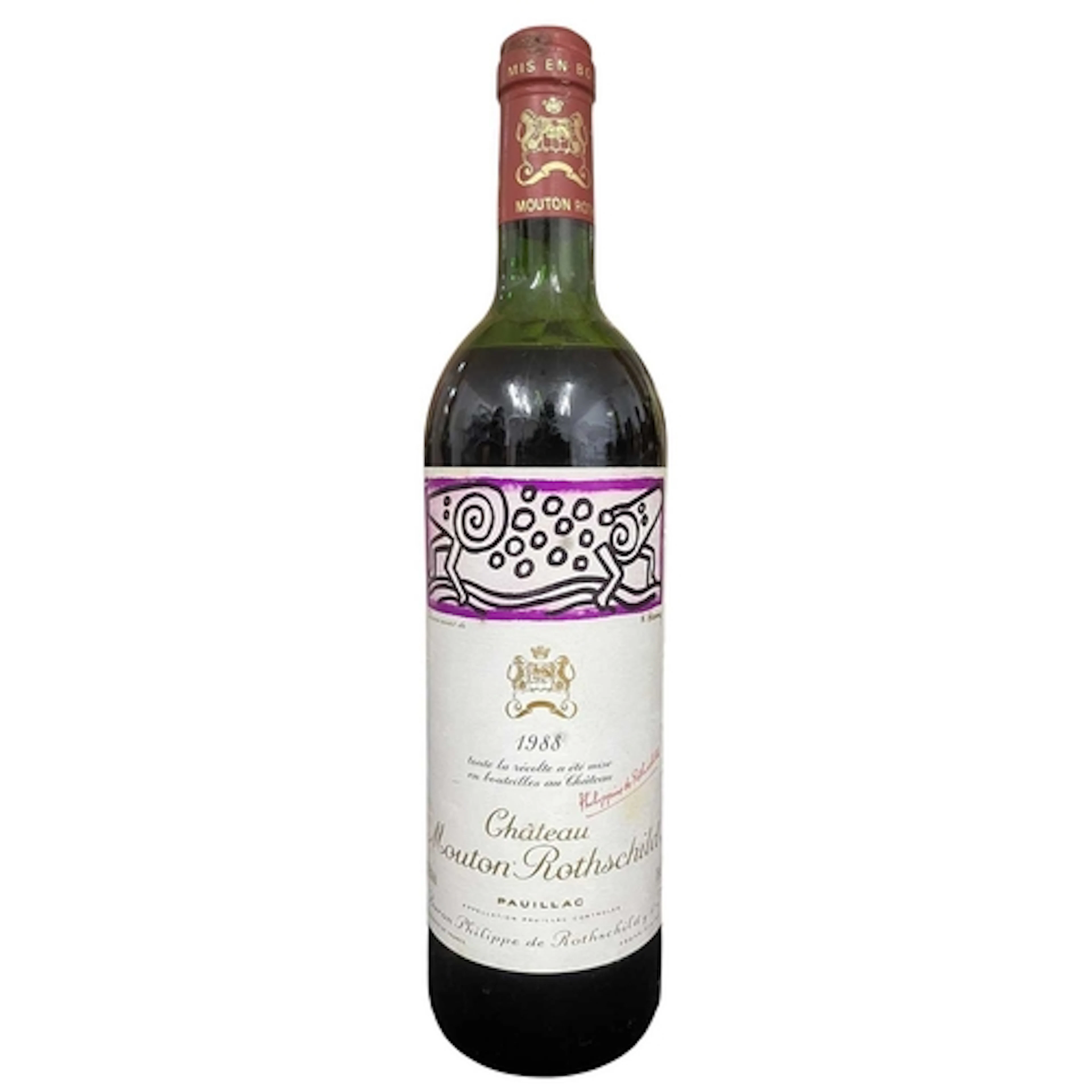 A Chateau Mouton Rothschild Pauillac, 1988 wine bottle with ...