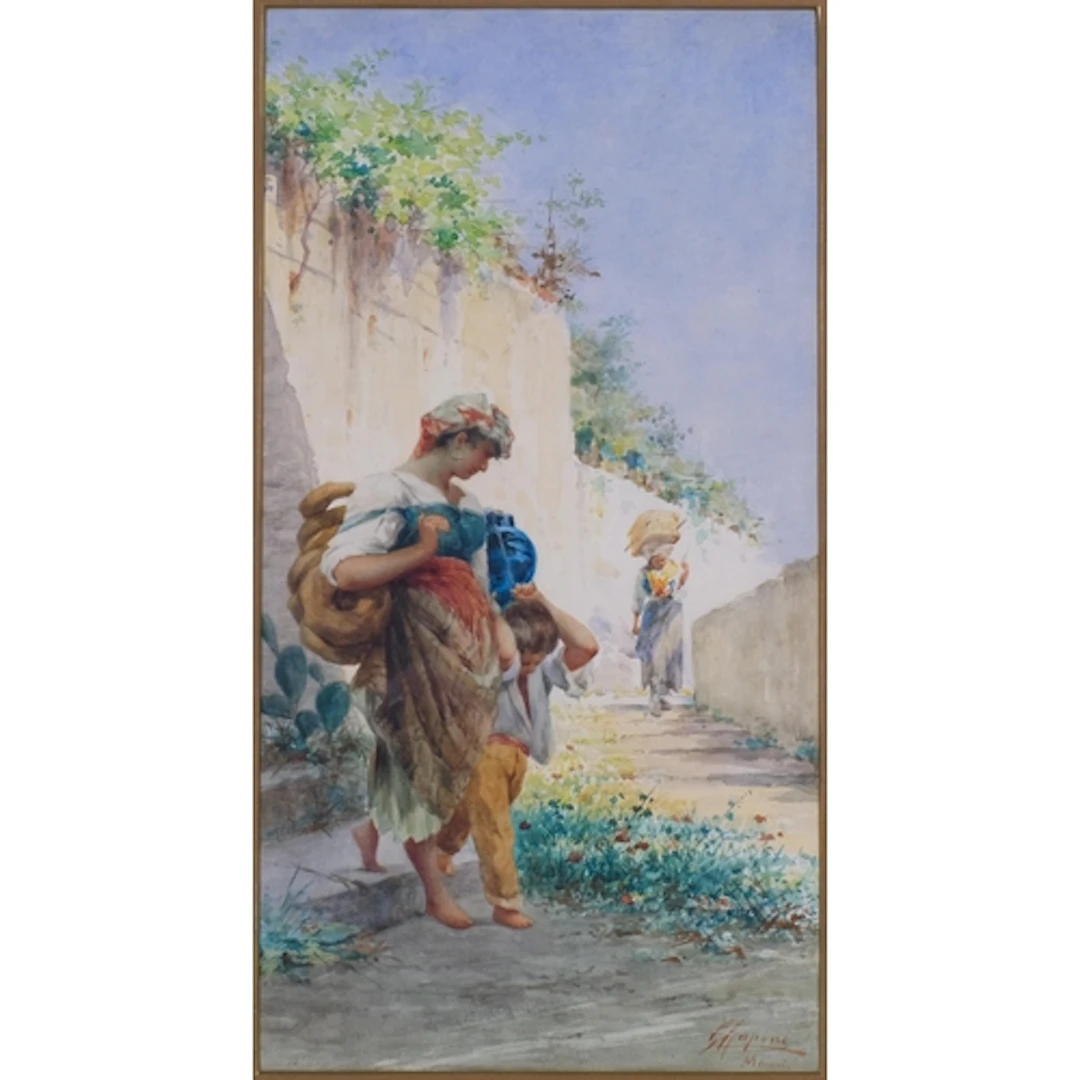 Gaetano Capone (1845 - 1920/24), Italian street scene, water...