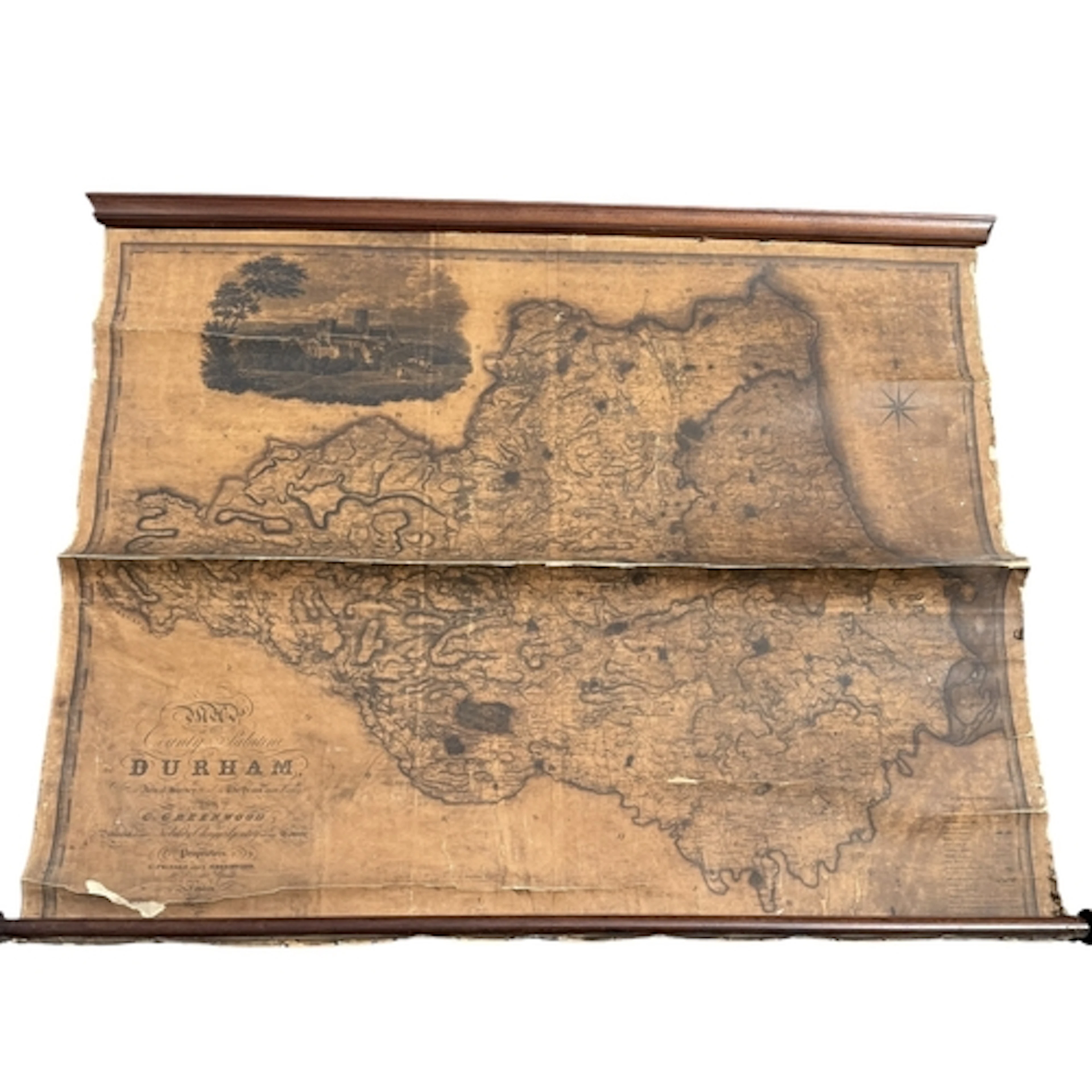 A MAP OF COUNTY DURHAM BY PRINGLE AND GREENWOOD On scroll. 1...