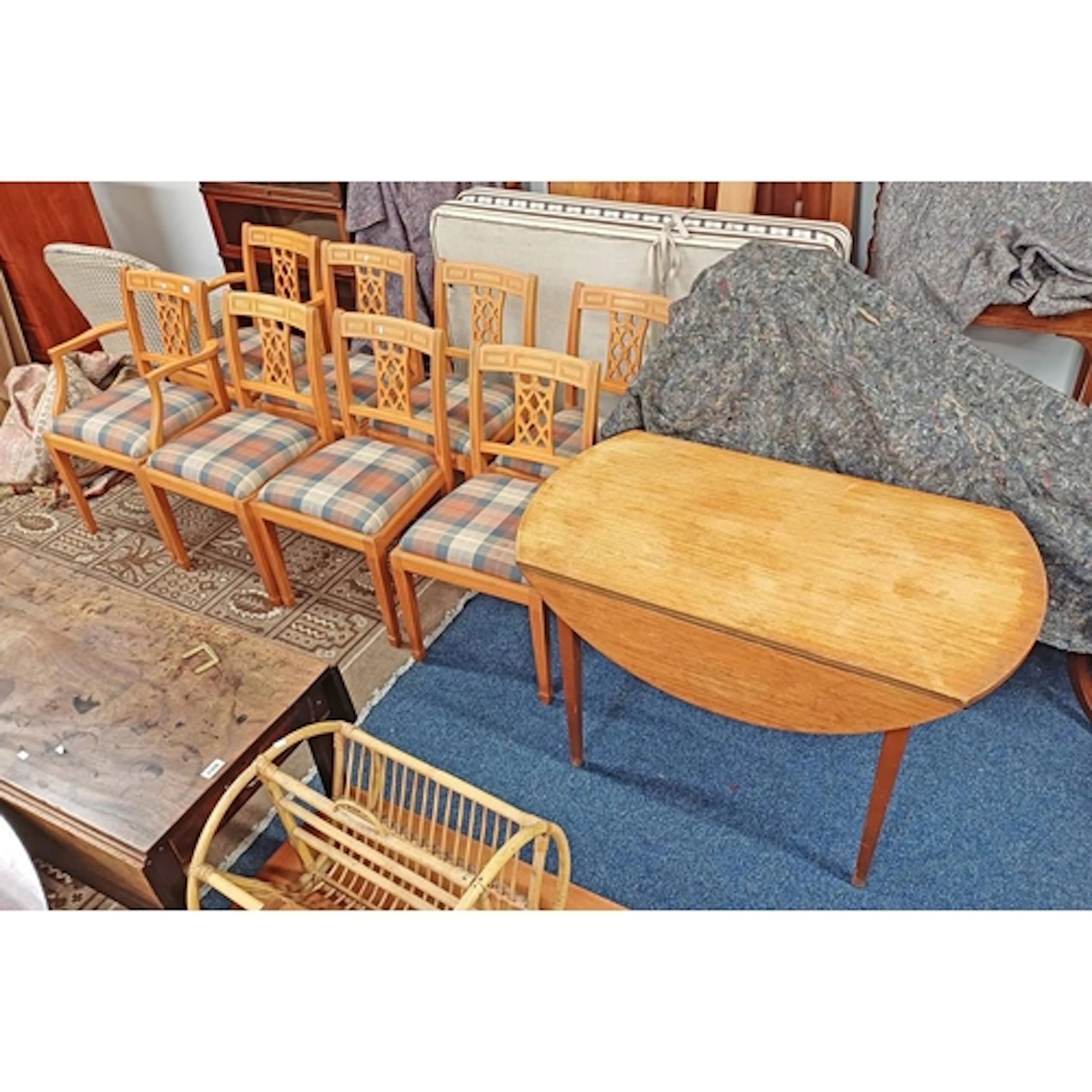 TEAK DROP-LEAF KITCHEN TABLE & SET OF 8 DINING CHAIRS INCLUD...