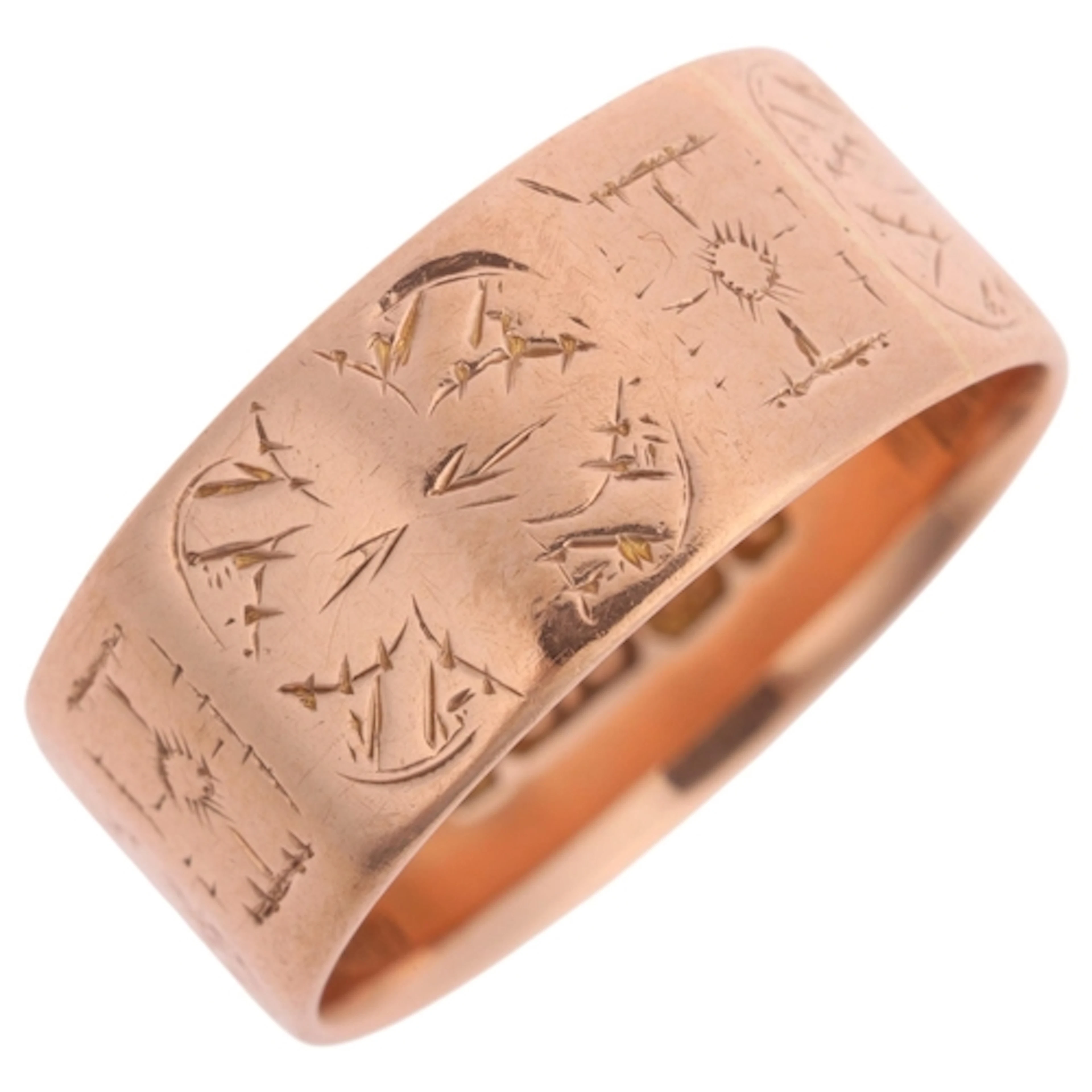An Antique Victorian 9ct rose gold wedding band ring, maker ...