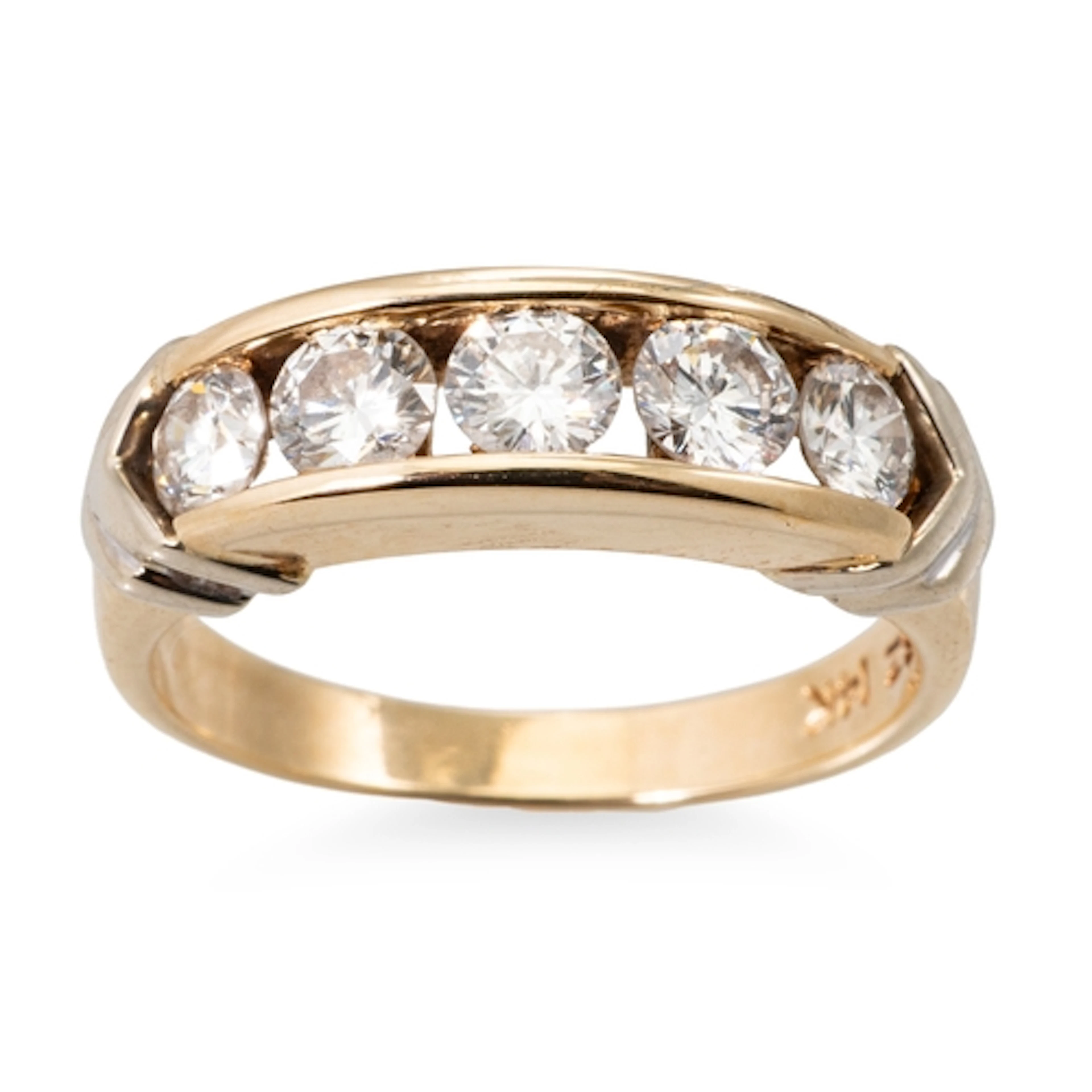 A DIAMOND FIVE STONE RING, mounted in 14ct gold. Estimated: ...