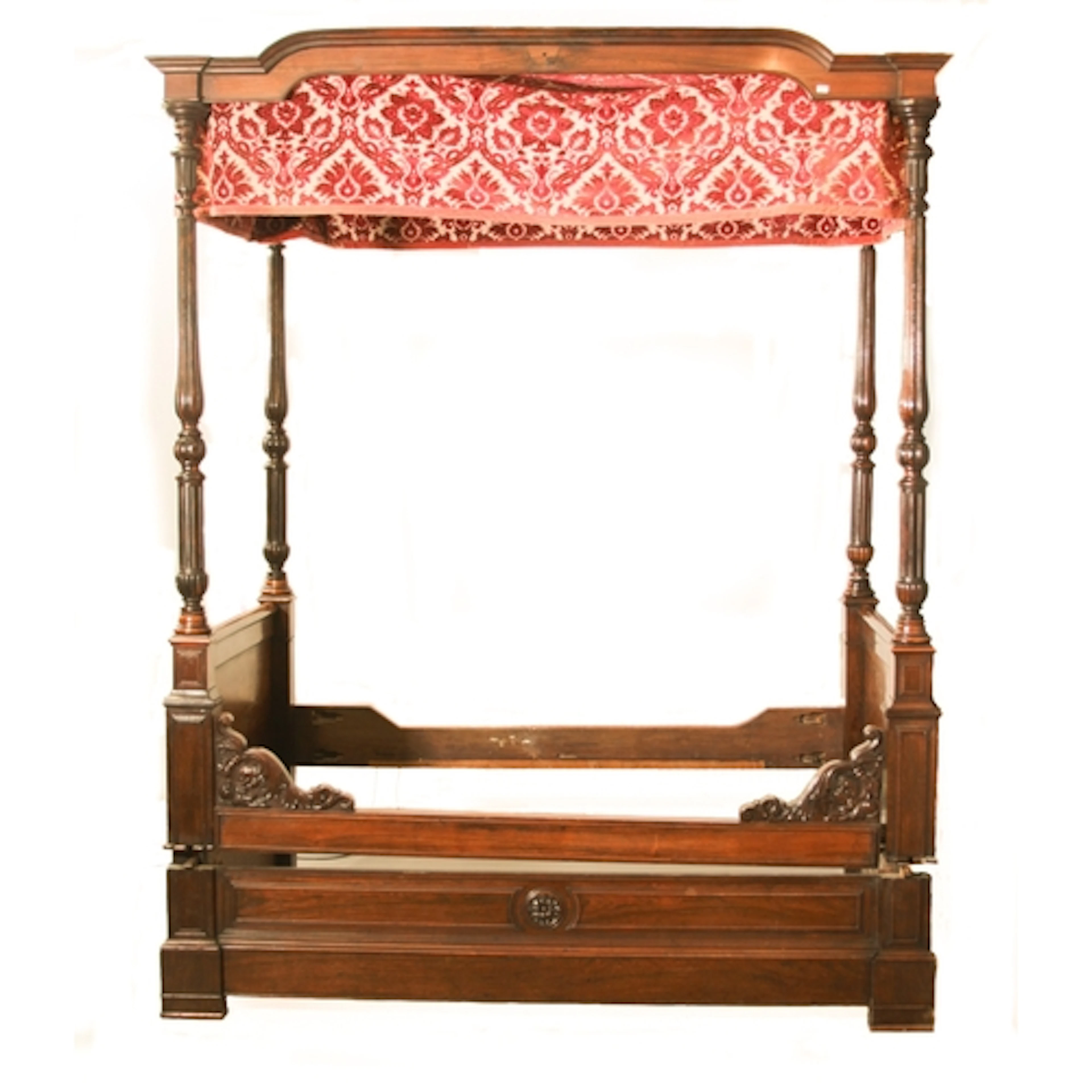 A mid-19th century rosewood four-poster bed, large single si...