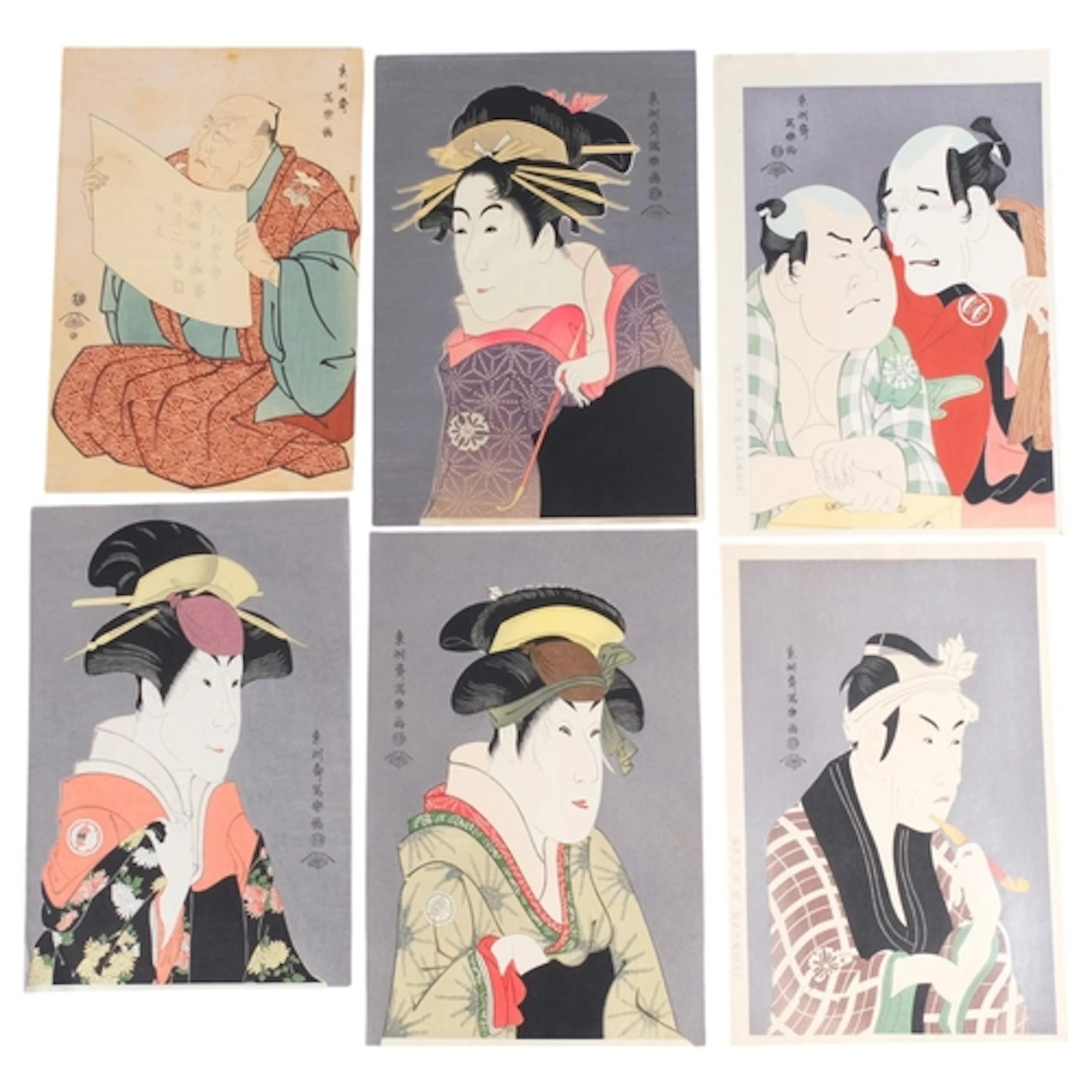 Toshusai Sharaku, nine ukiyo-e woodblock prints, probably al...