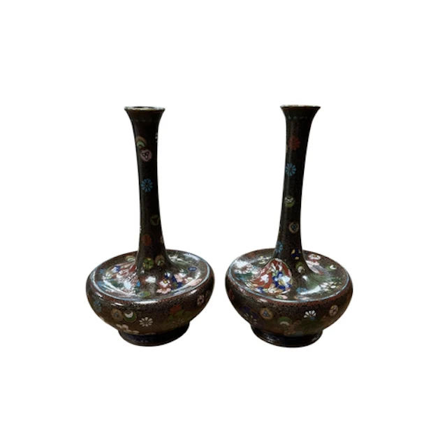 A pair of Japanese cloisonne bottle vases, Meiji period, 15c...