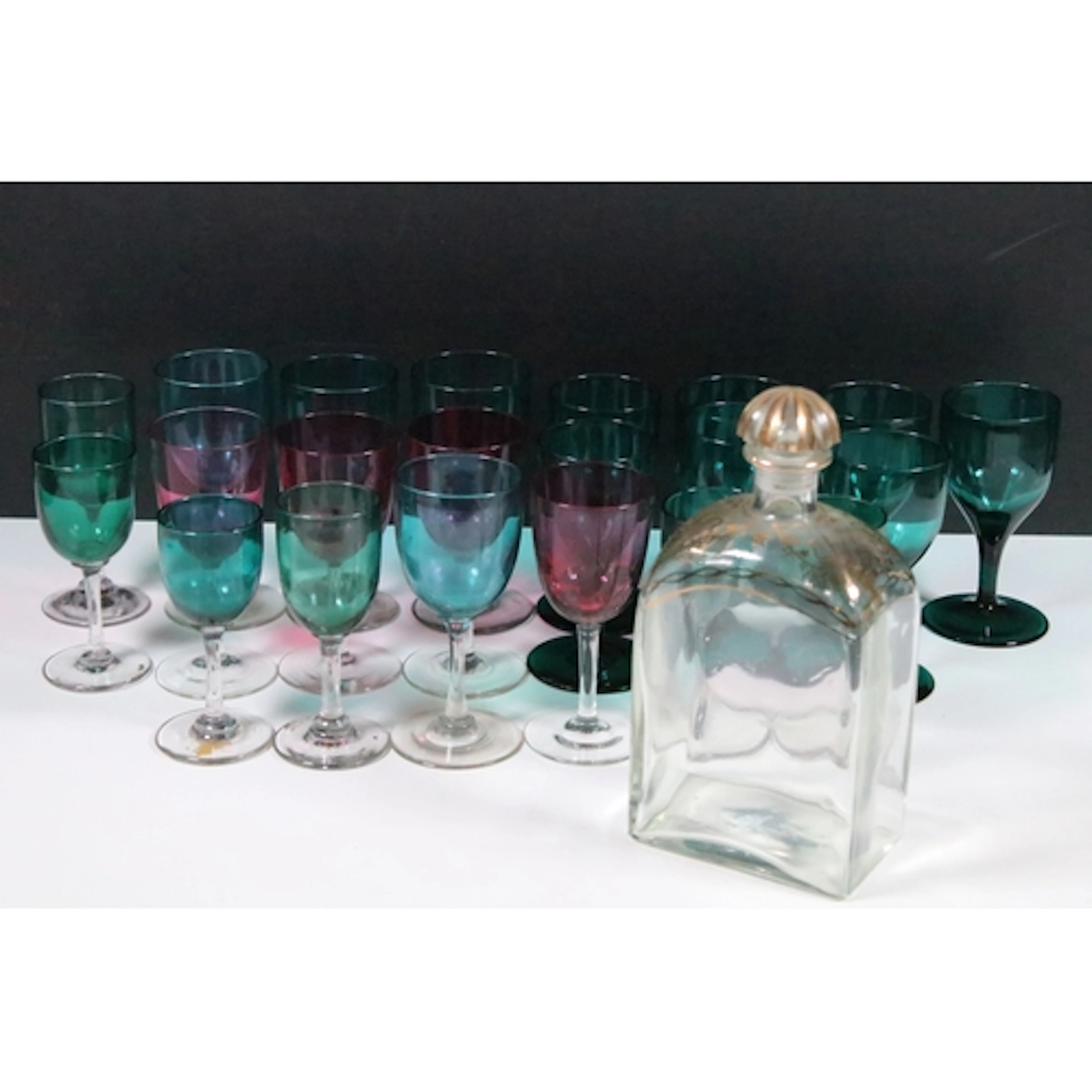 Victorian and Georgian assorted green and cranberry wine gla...