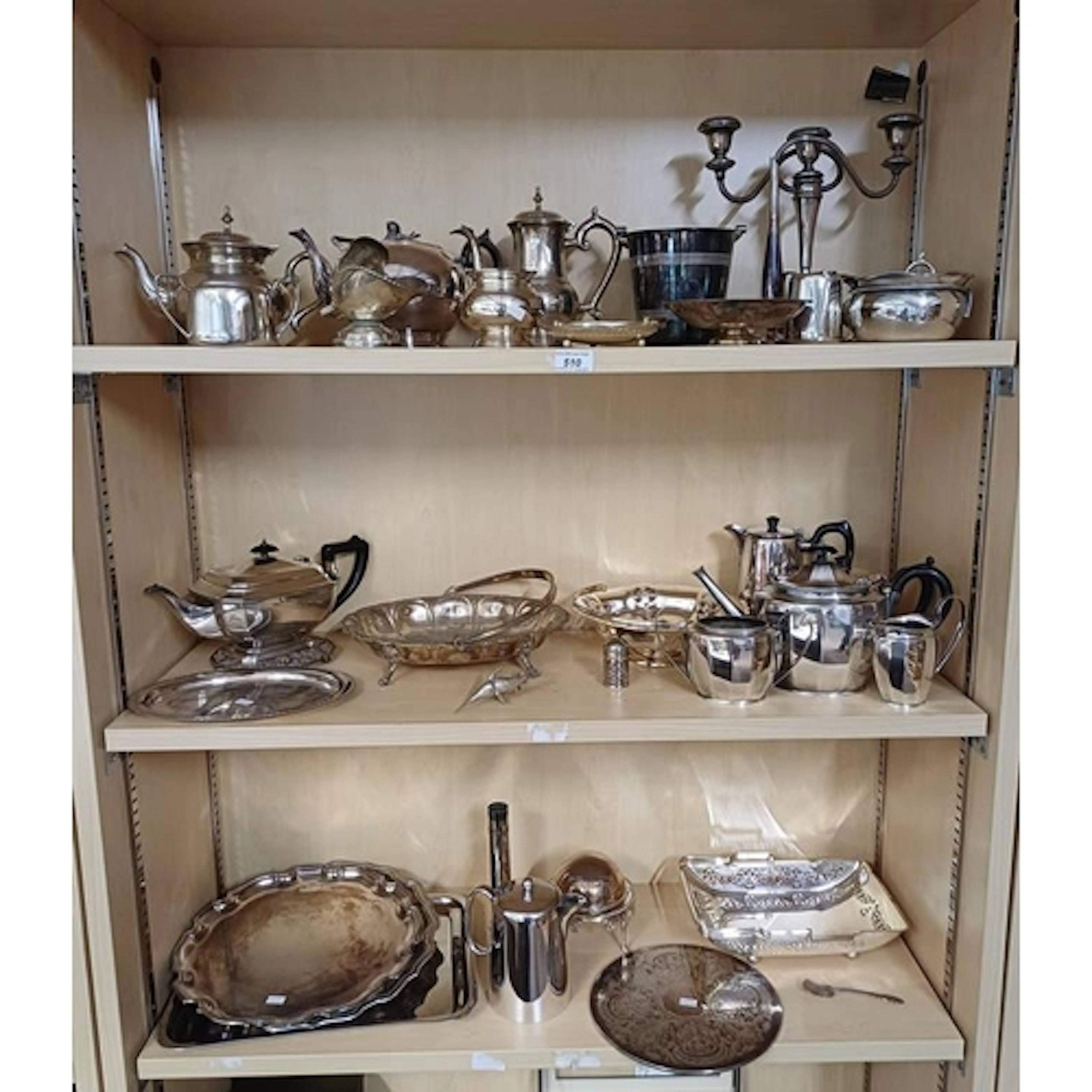SELECTION OF SILVER PLATED WARE TO INCLUDE TEASET, CANDELABR...