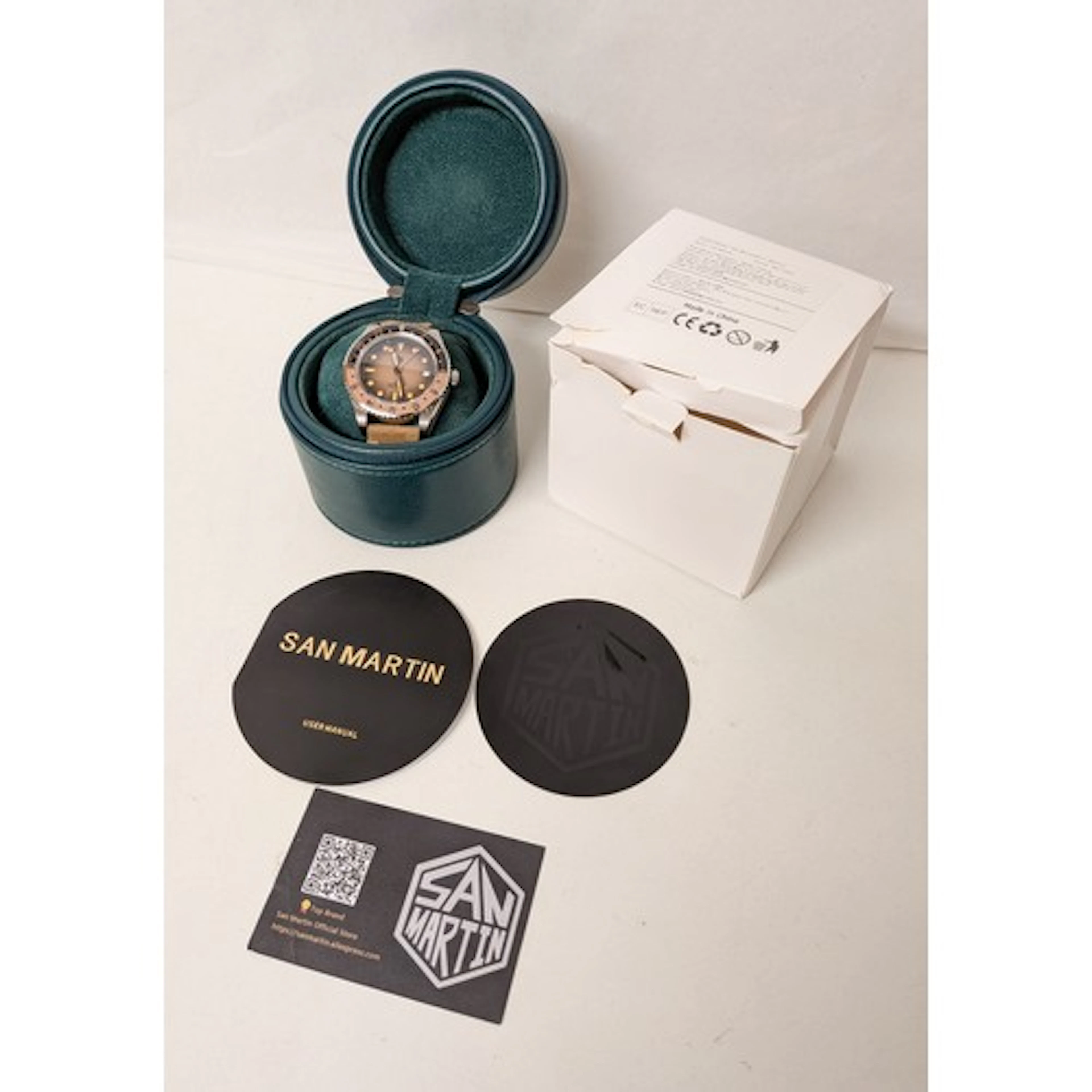A modern gents San Martin automatic GMT date wristwatch on a...