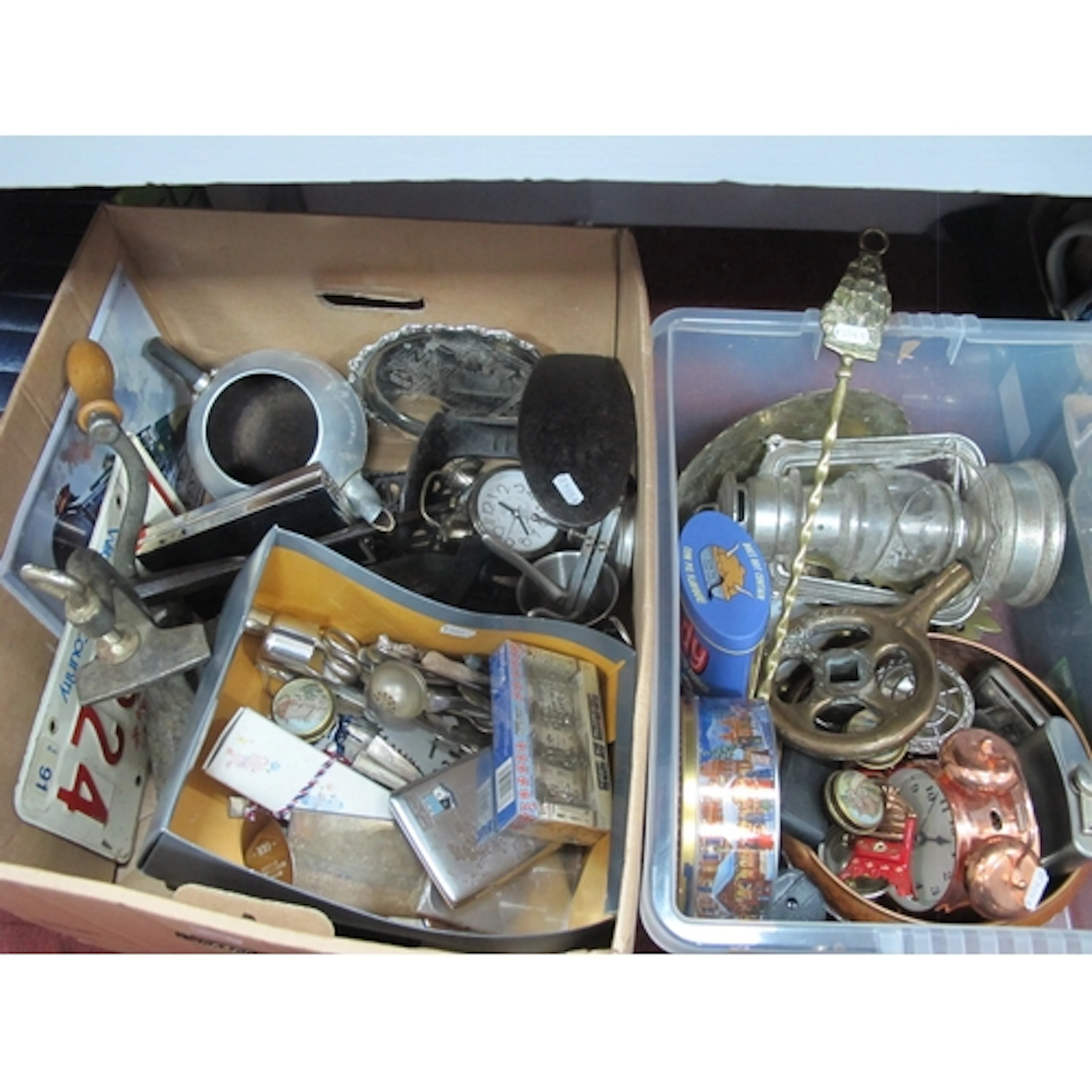 Metalware, including Canadian 1991 Alberta metal licence pla...