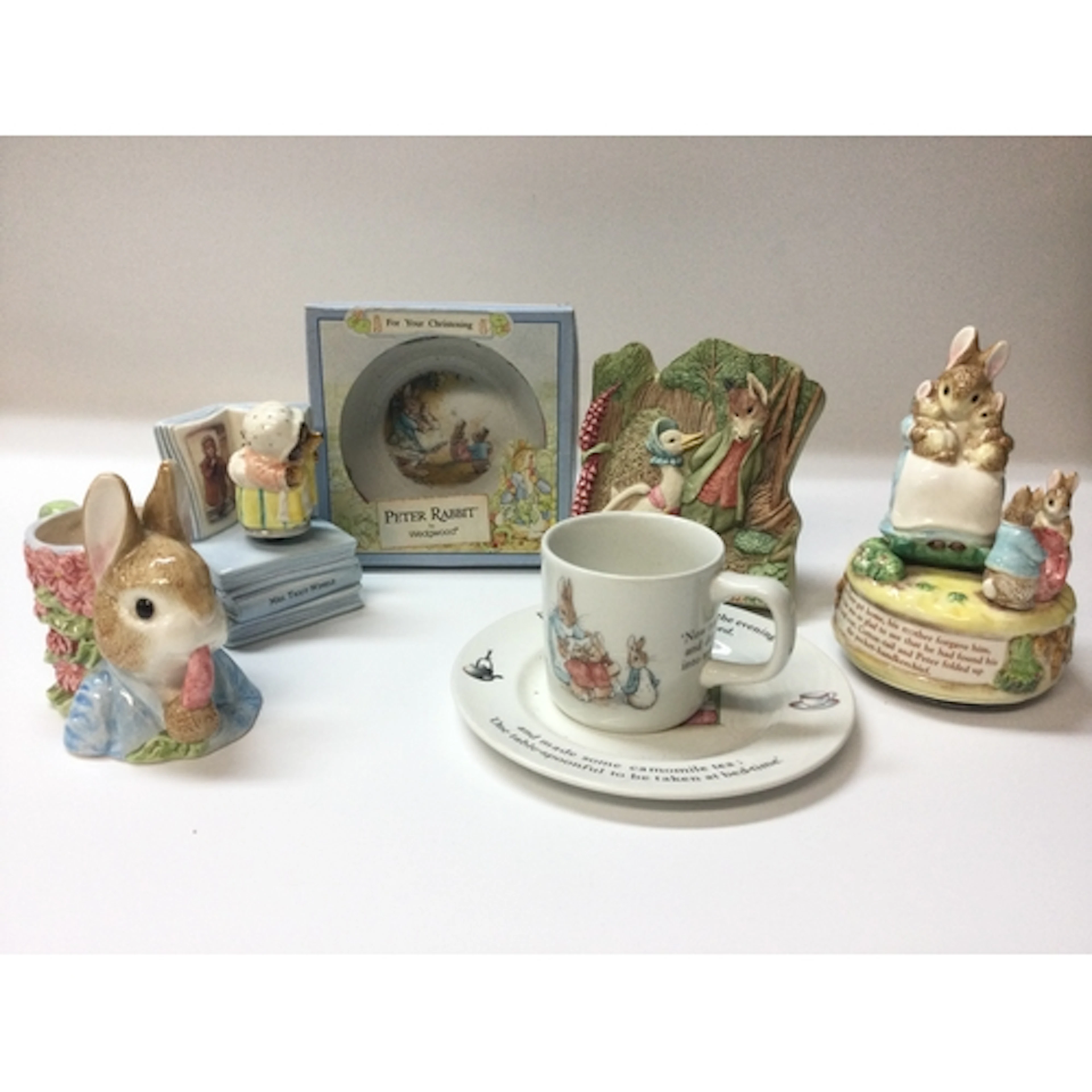 Beatrix potter Peter rabbit related musical figurines and bo...