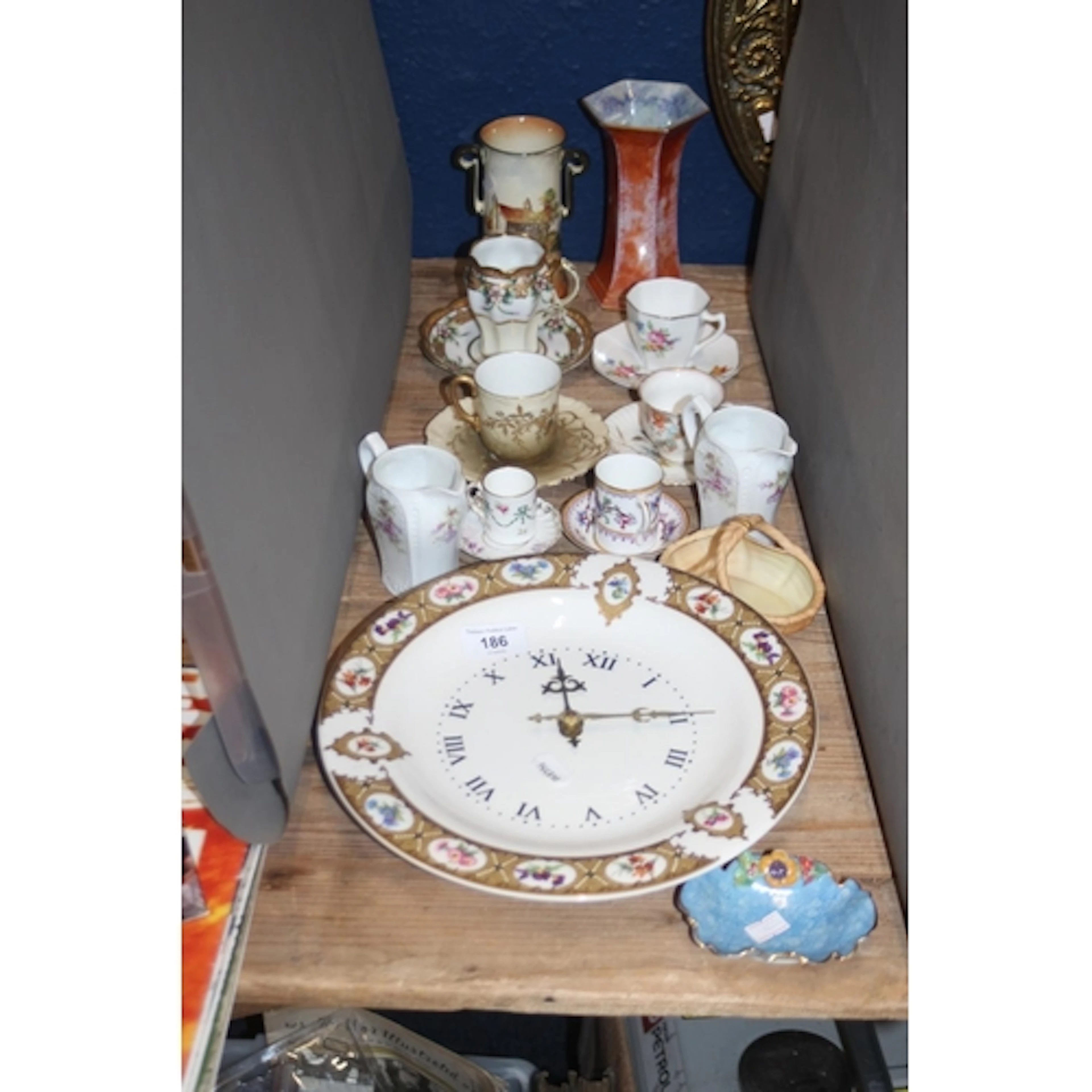 Ceramics including a Royal Vale clock, a Limoges cup and sau...
