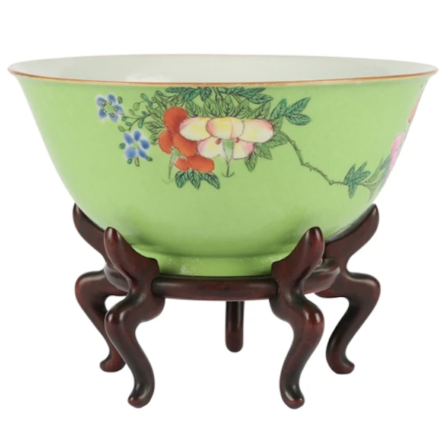 A Chinese green sgraffito ground bowl, Qianlong seal mark bu...