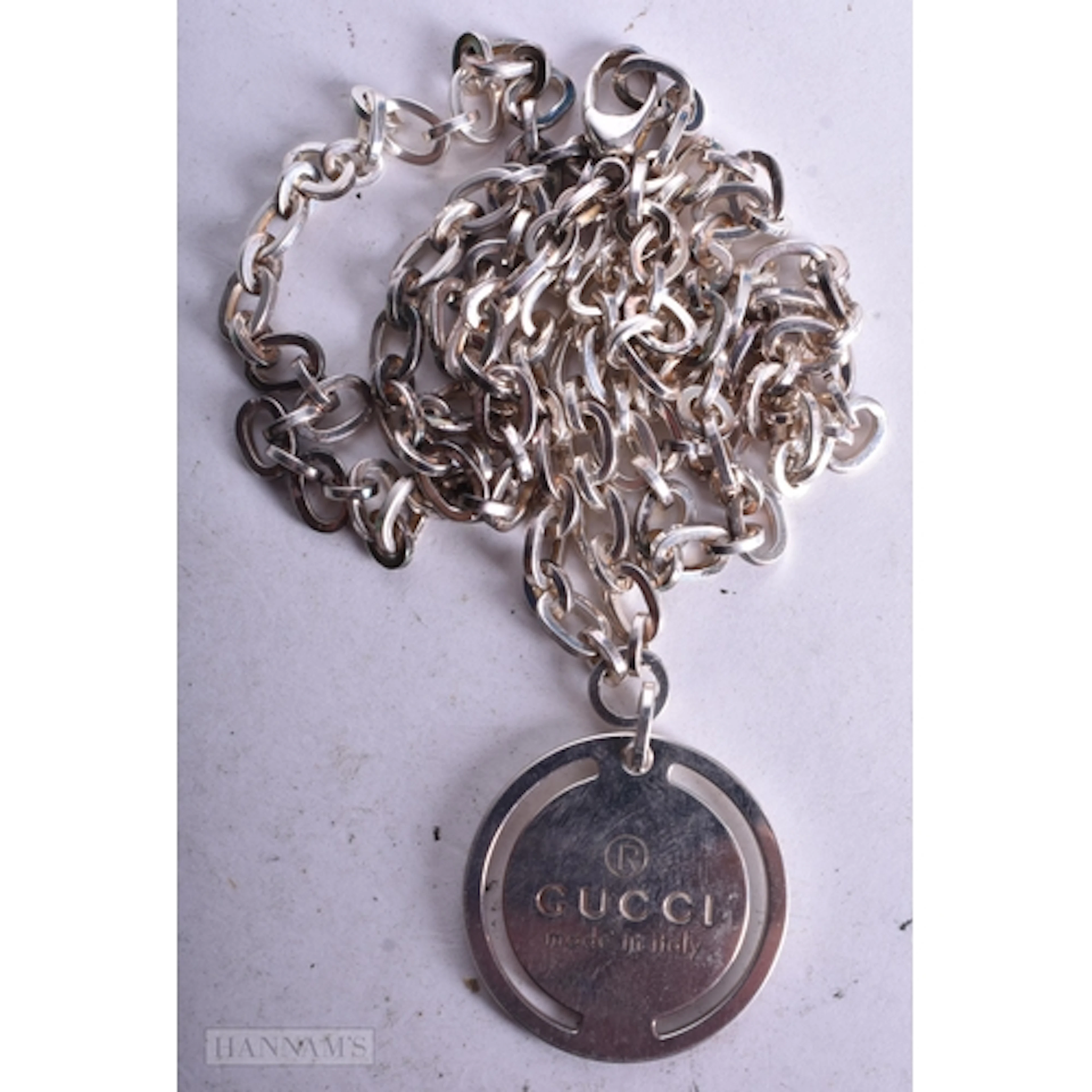 Gucci Sterling Silver Pendant Necklace (34g). 64 cm long.