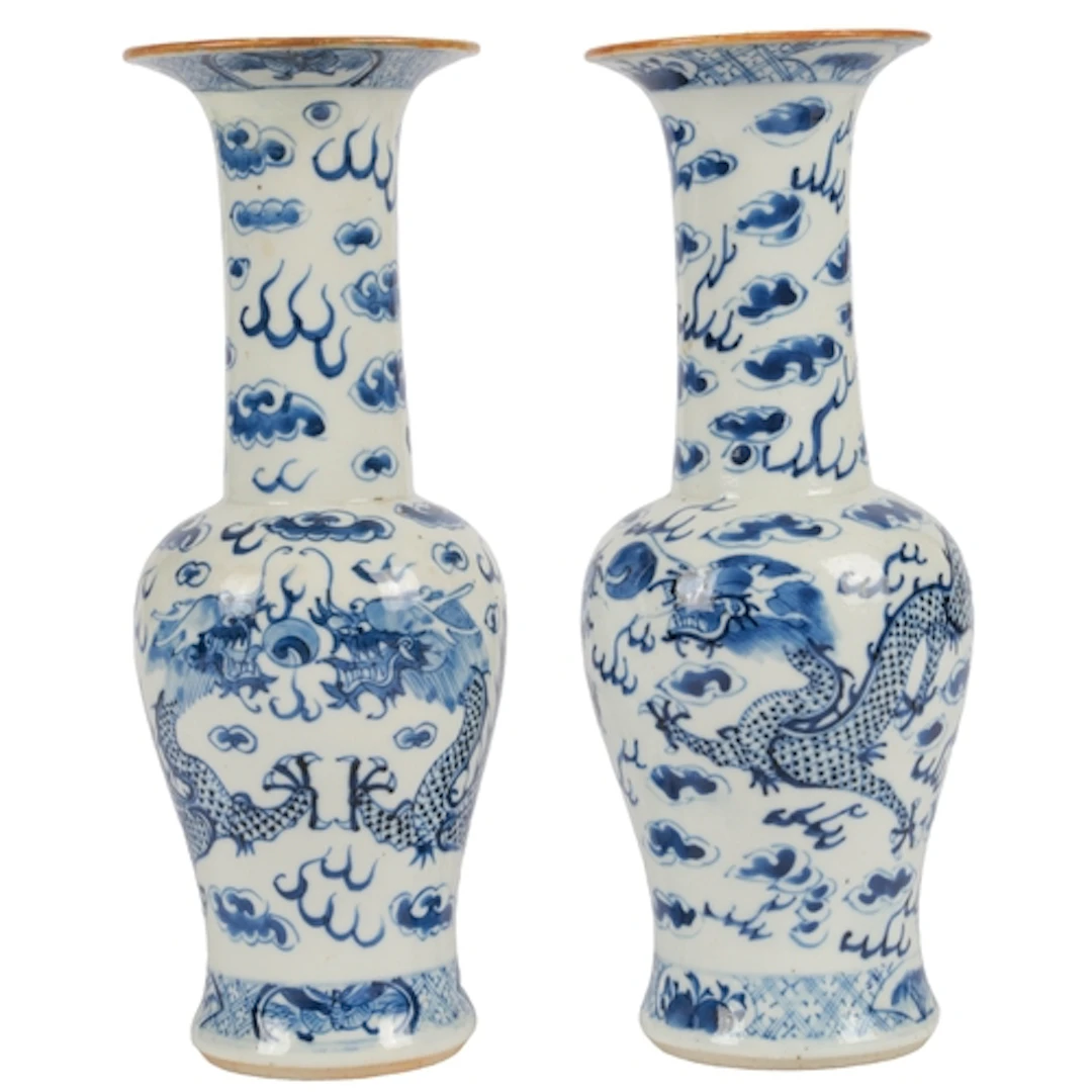 A pair of Chinese blue and white 'dragon' vases, late 19th c...