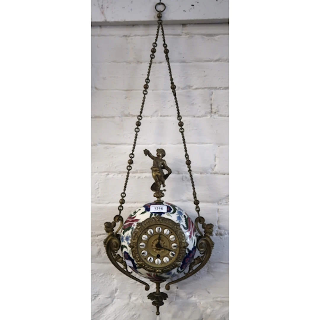 Unusual late 19th Century Continental pottery and gilt brass...