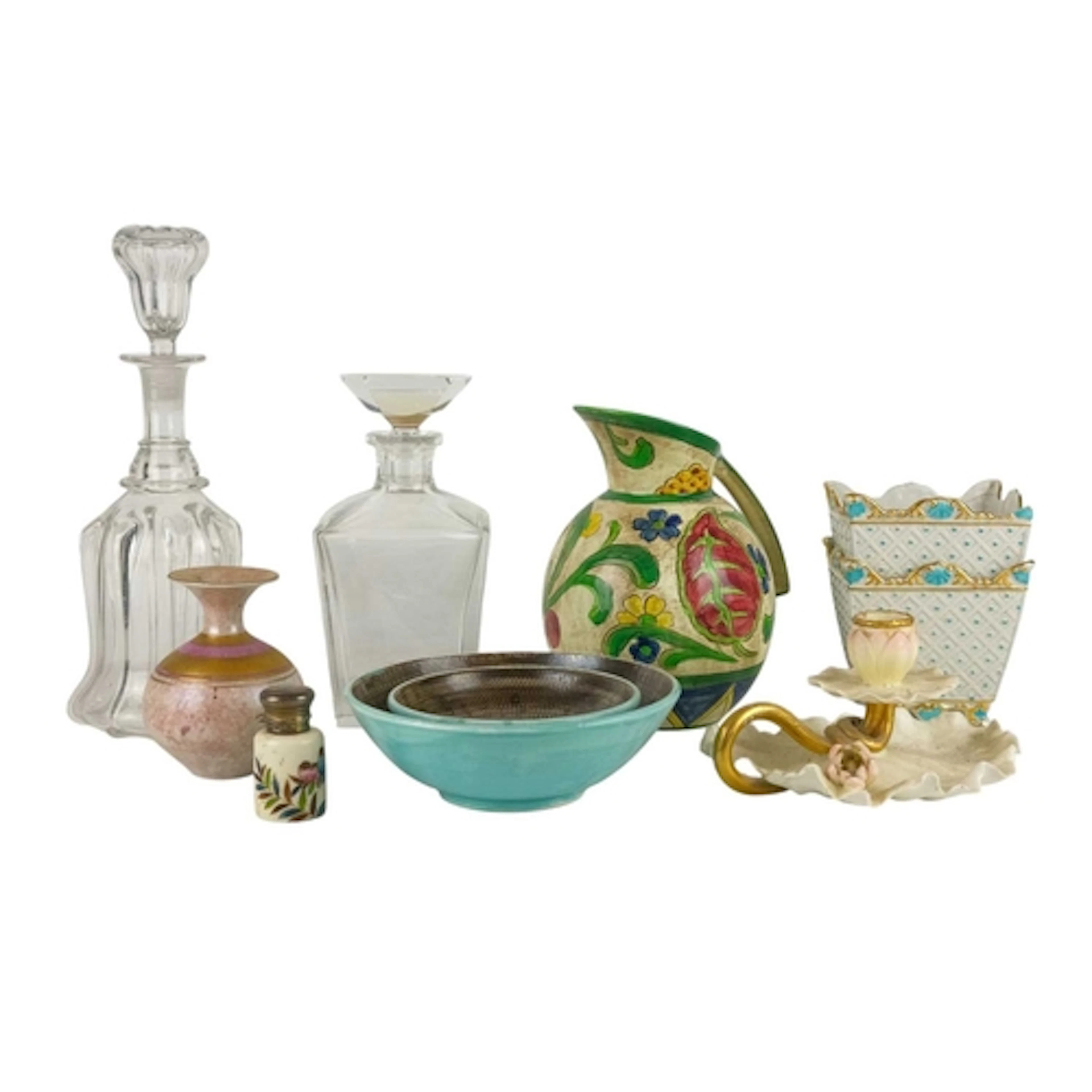 Mixed ceramics, including a late Victorian silver mounted sc...