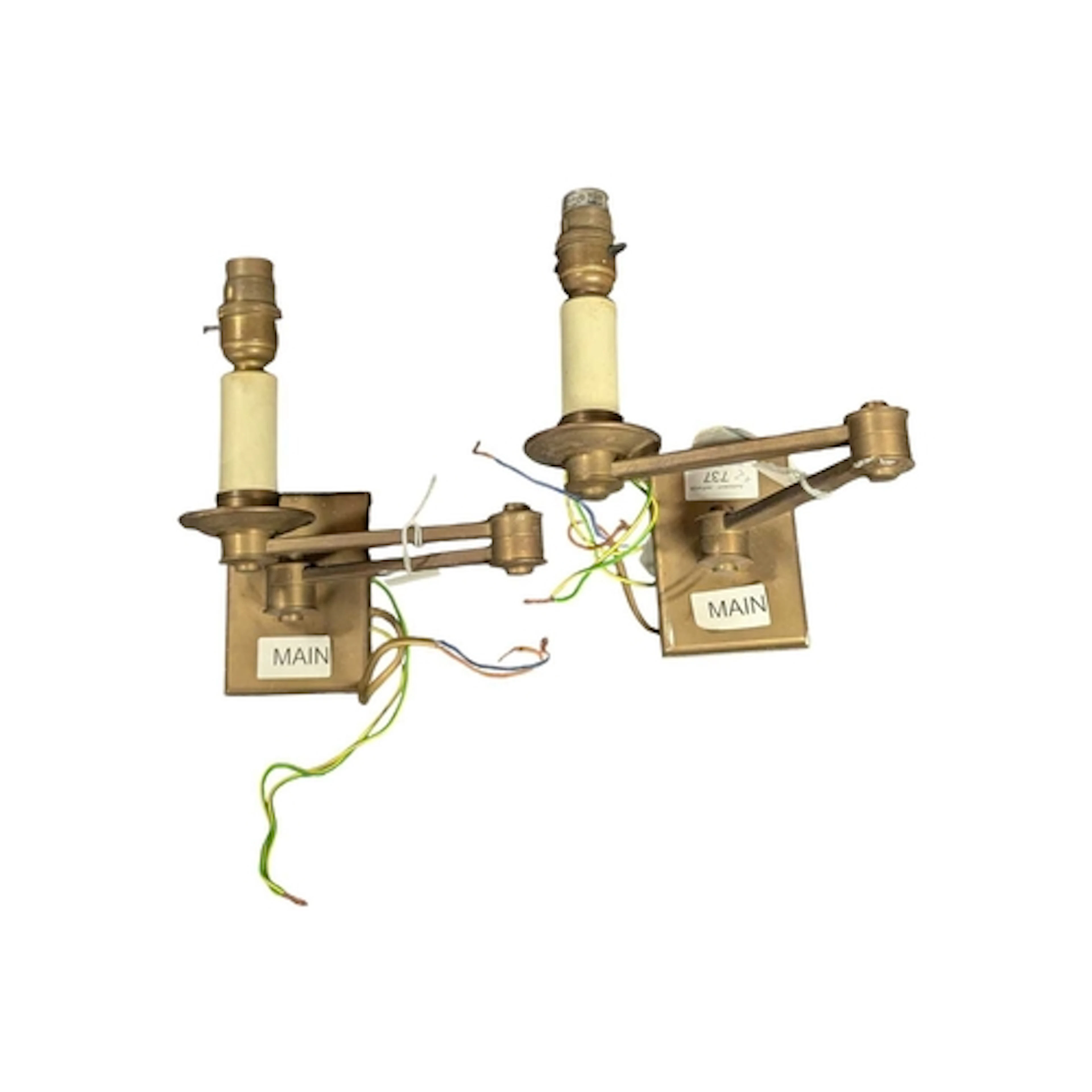 A pair of modern brass telescopic adjustable wall light scon...