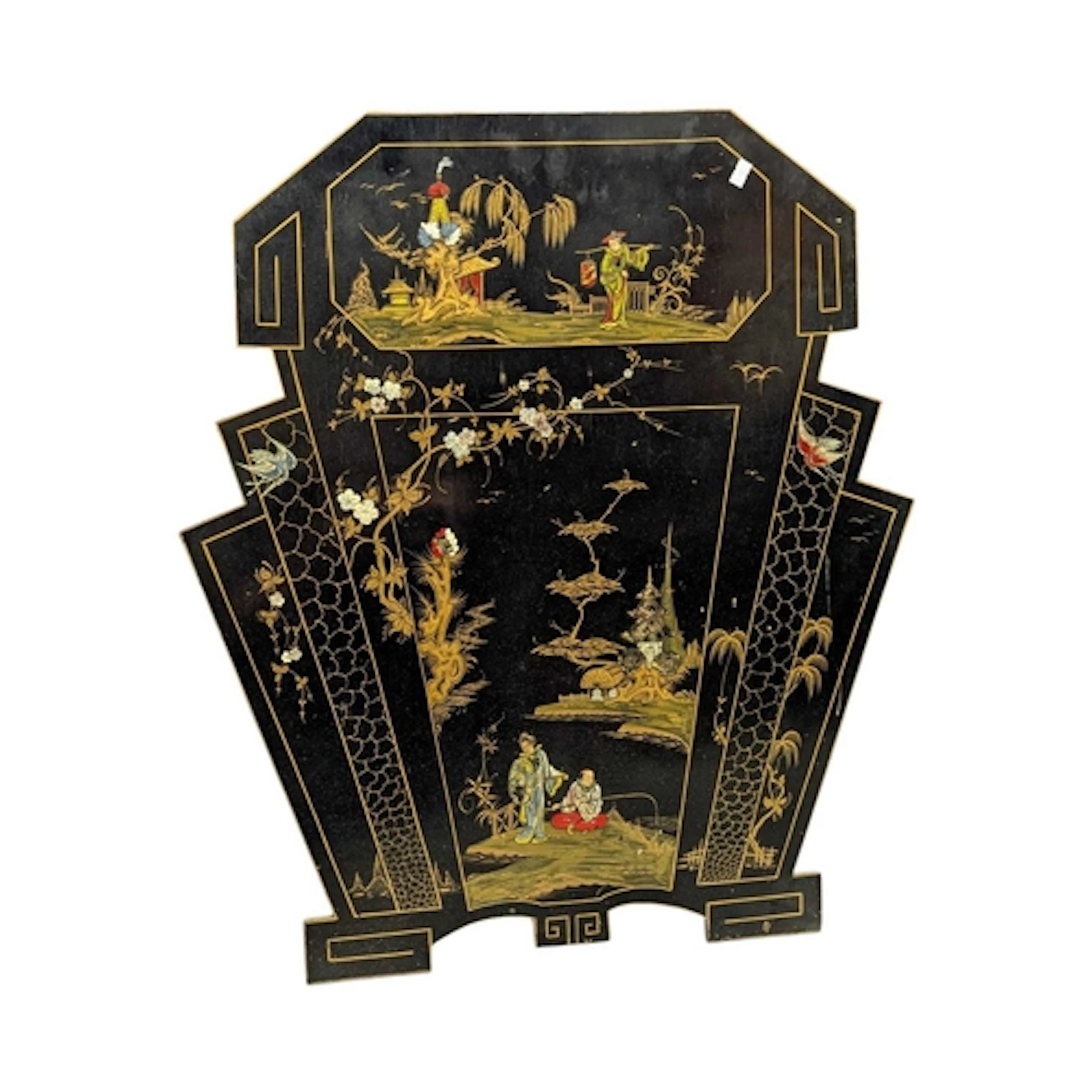 A 20th century Chinese lacquered hand painted firescreen. Th...