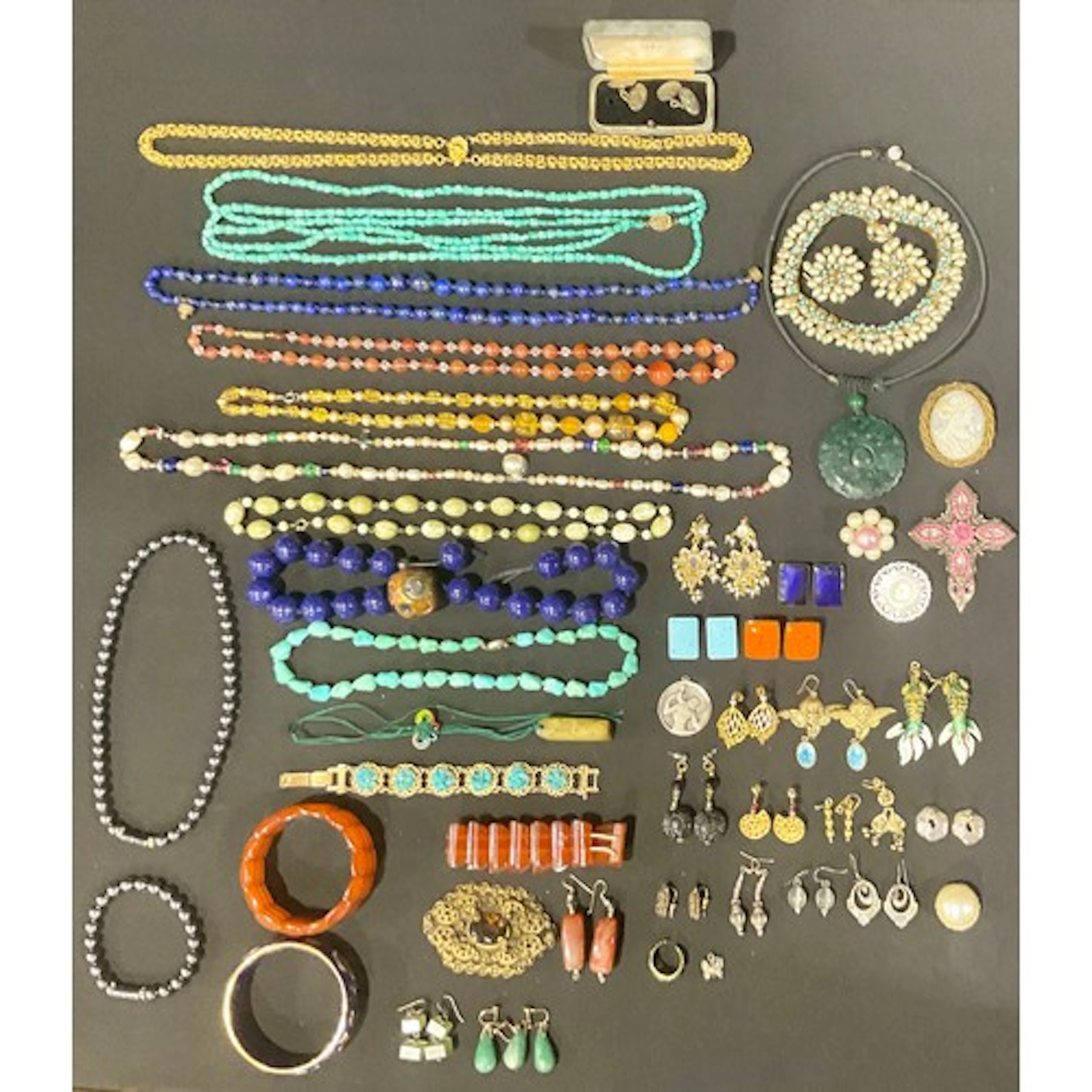 Costume Jewellery - a Lapis Lazuli bead necklace; a Turquois...