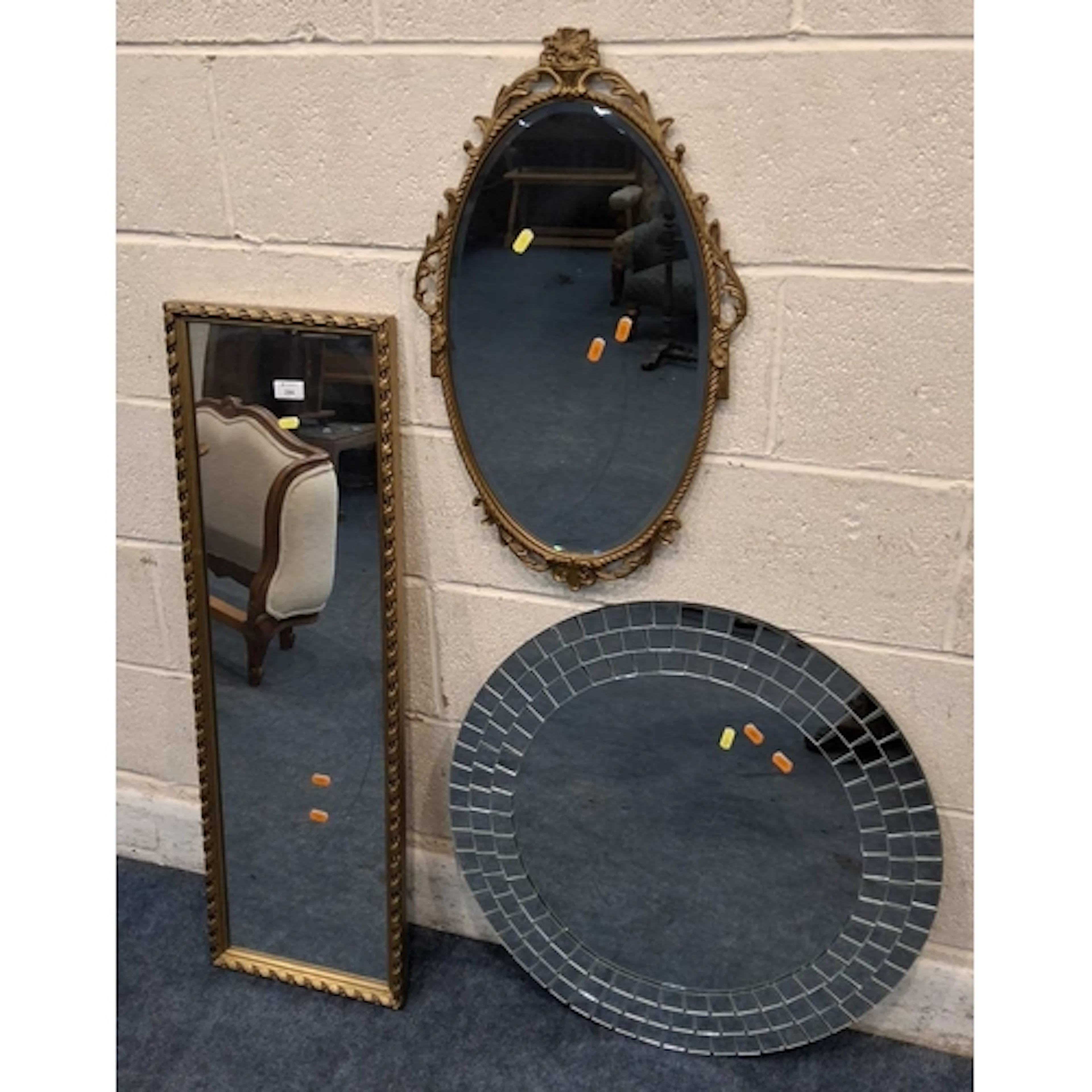 THREE MIRRORS, varying in shape, size, style, material, etc ...