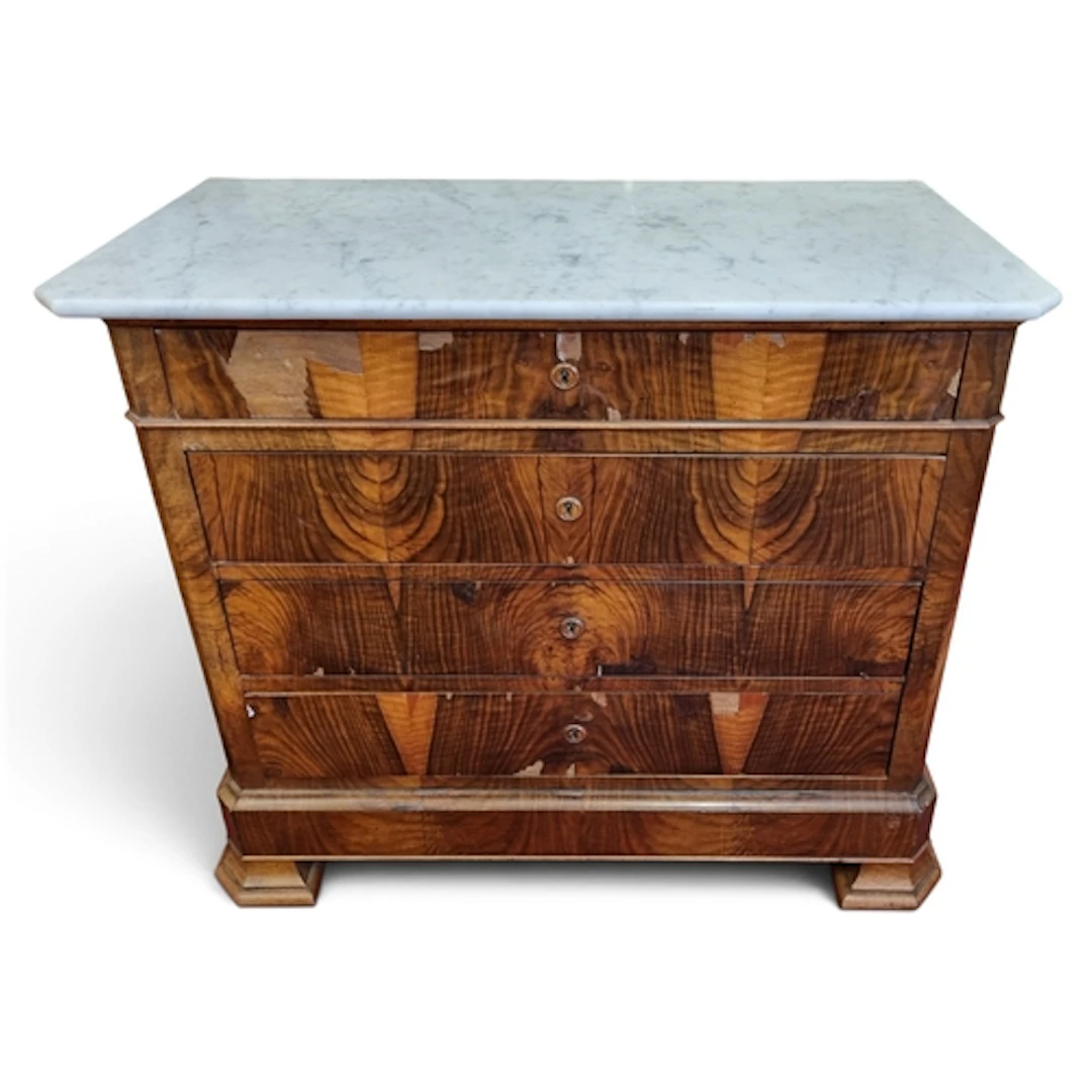 A 19th Century Continental Walnut Chest of Drawers with Marb...