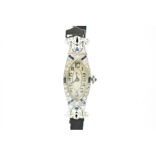 An Art Deco Invacta ladies, platinum, sapphire and diamond s...