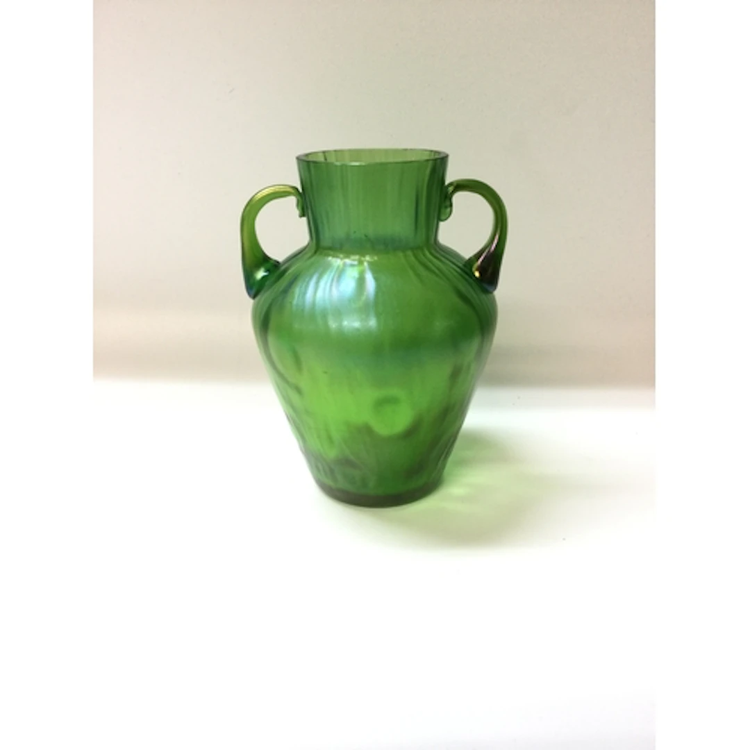 Loetz style peacock glass urn