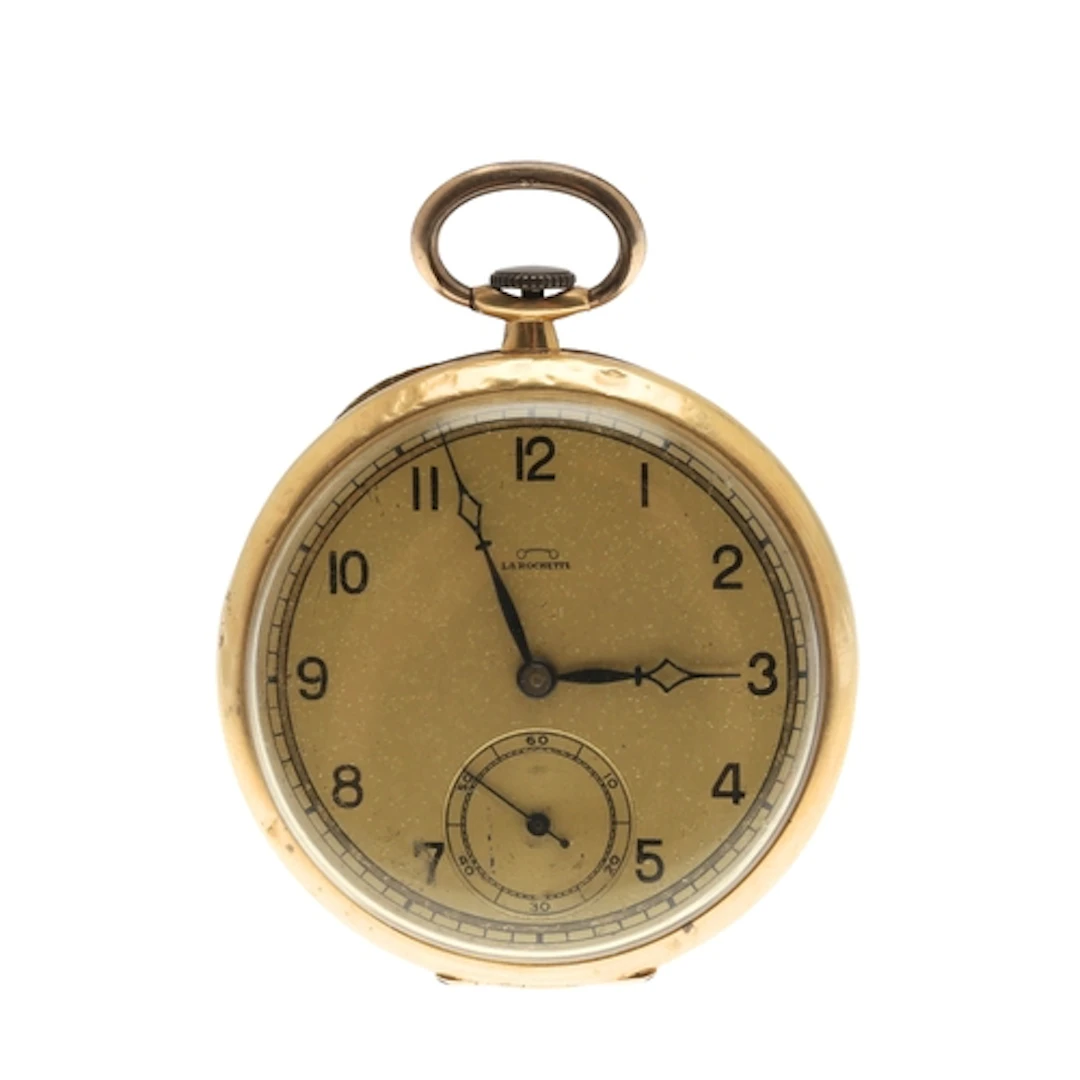 AN 18CT GOLD OPEN FACED POCKET WATCH BY LA ROCHETTE. the sig...