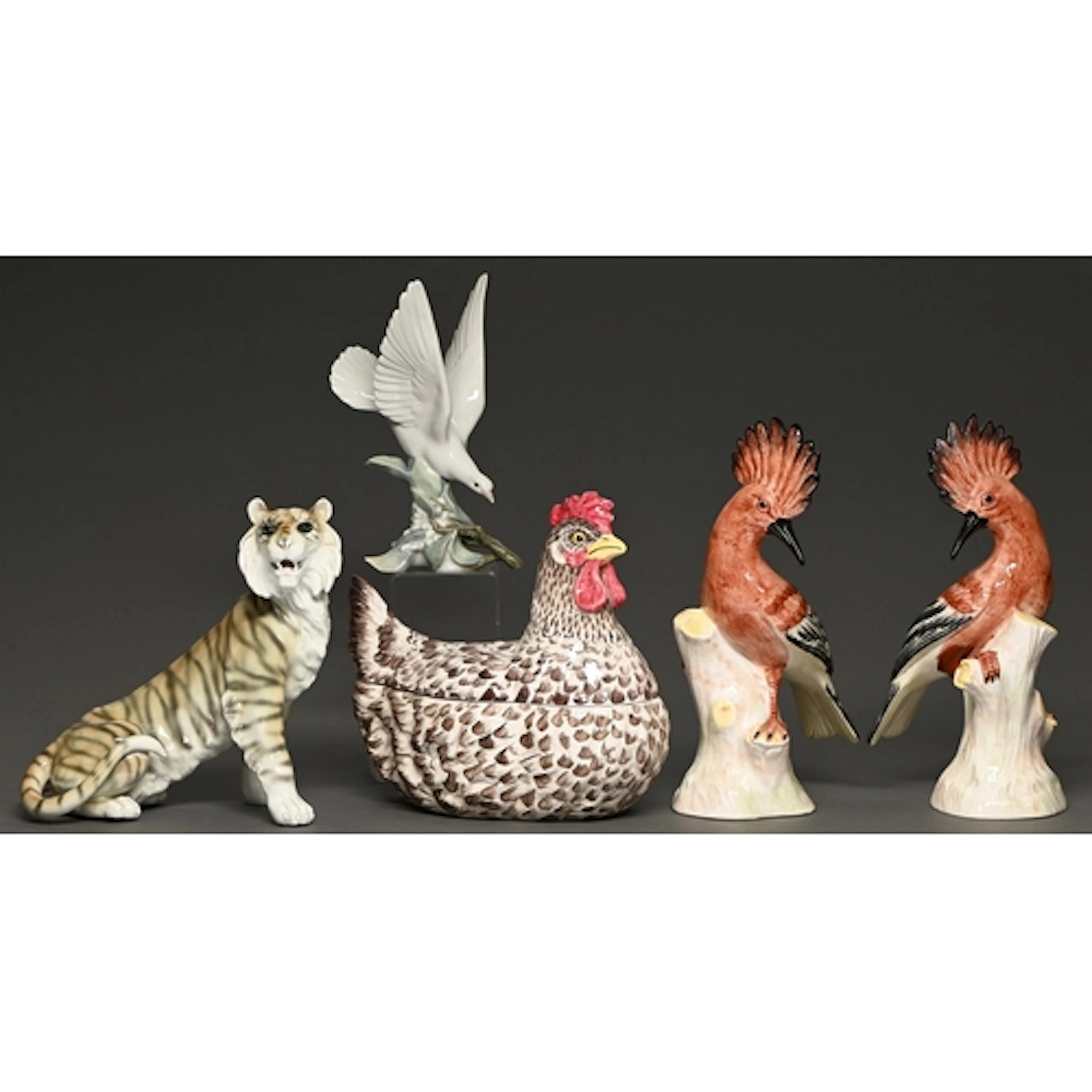 A pair of Eximious earthenware models of Hoopoes, Italy, l...